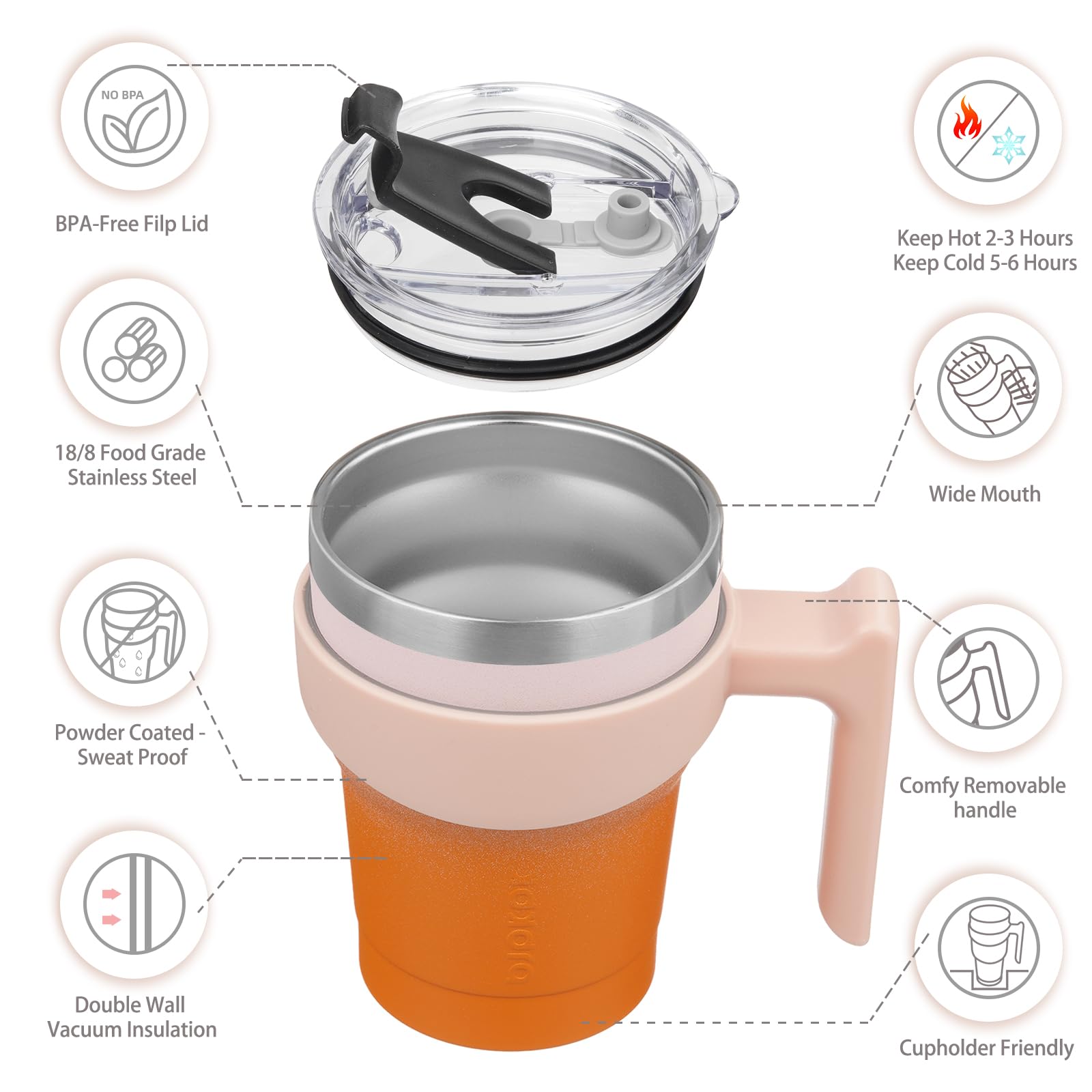 Bjpkpk Tumbler With Handle And Straw 10 Oz Insulated Tumblers With Lid Stainless Steel Coffee Cups,Coral