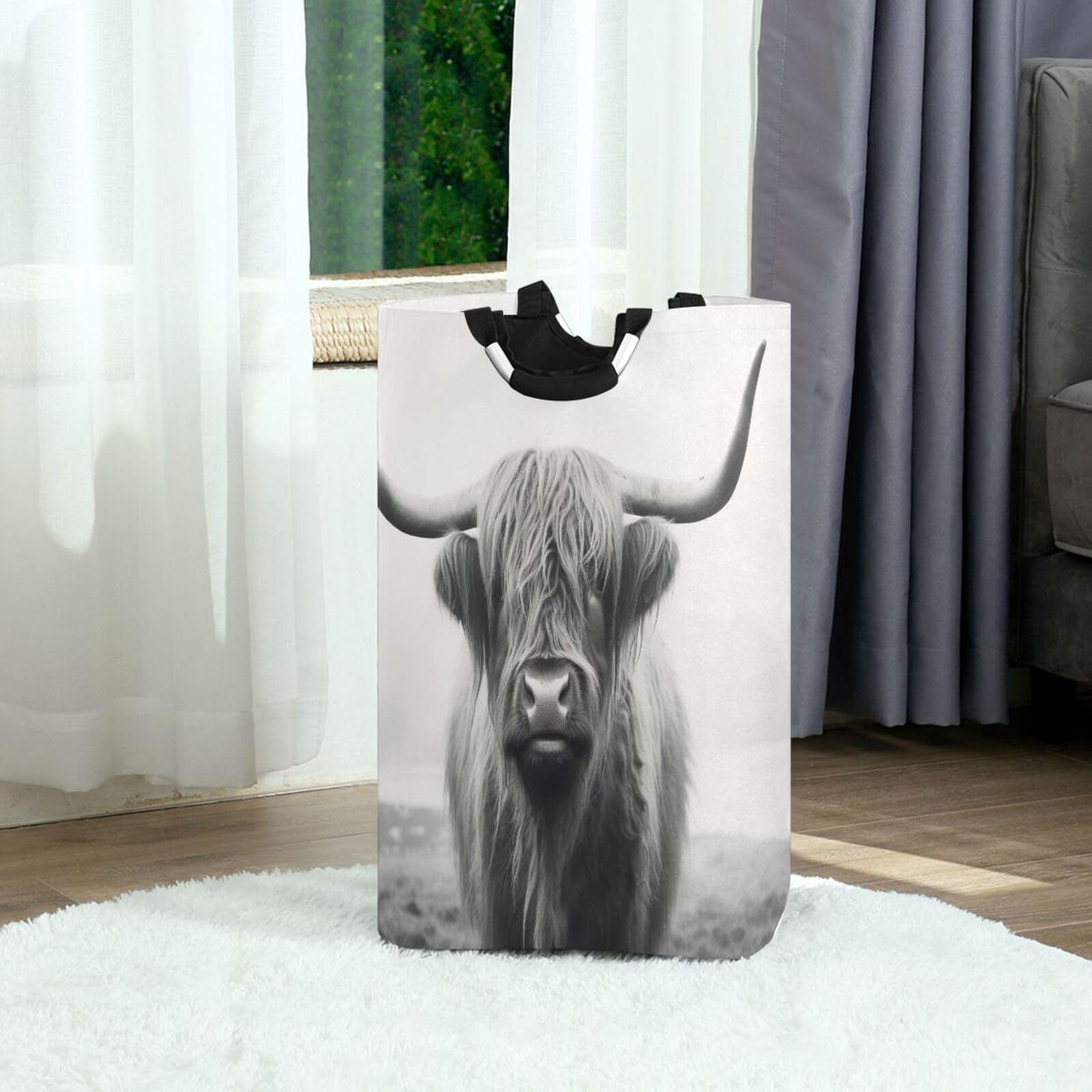Blueangle Funny Scottish Highland Cow Laundry Basket Collapsible Oxford Fabric Laundry Hamper Foldable Clothes Laundry Bag With