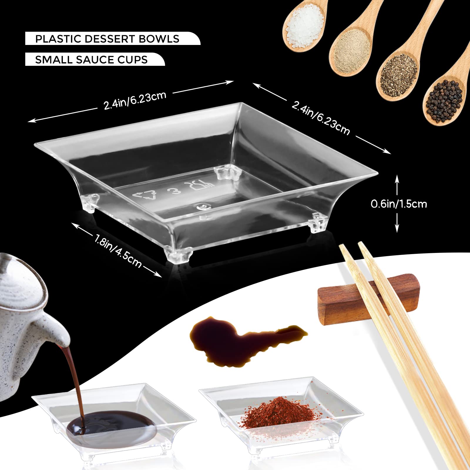 Gothabach 100 Pcs Mini Dessert Plates, Clear Disposable Mini Plastic Tray, Mini Plastic Dish For Sauce, Dessert, Fruit Or Appeti