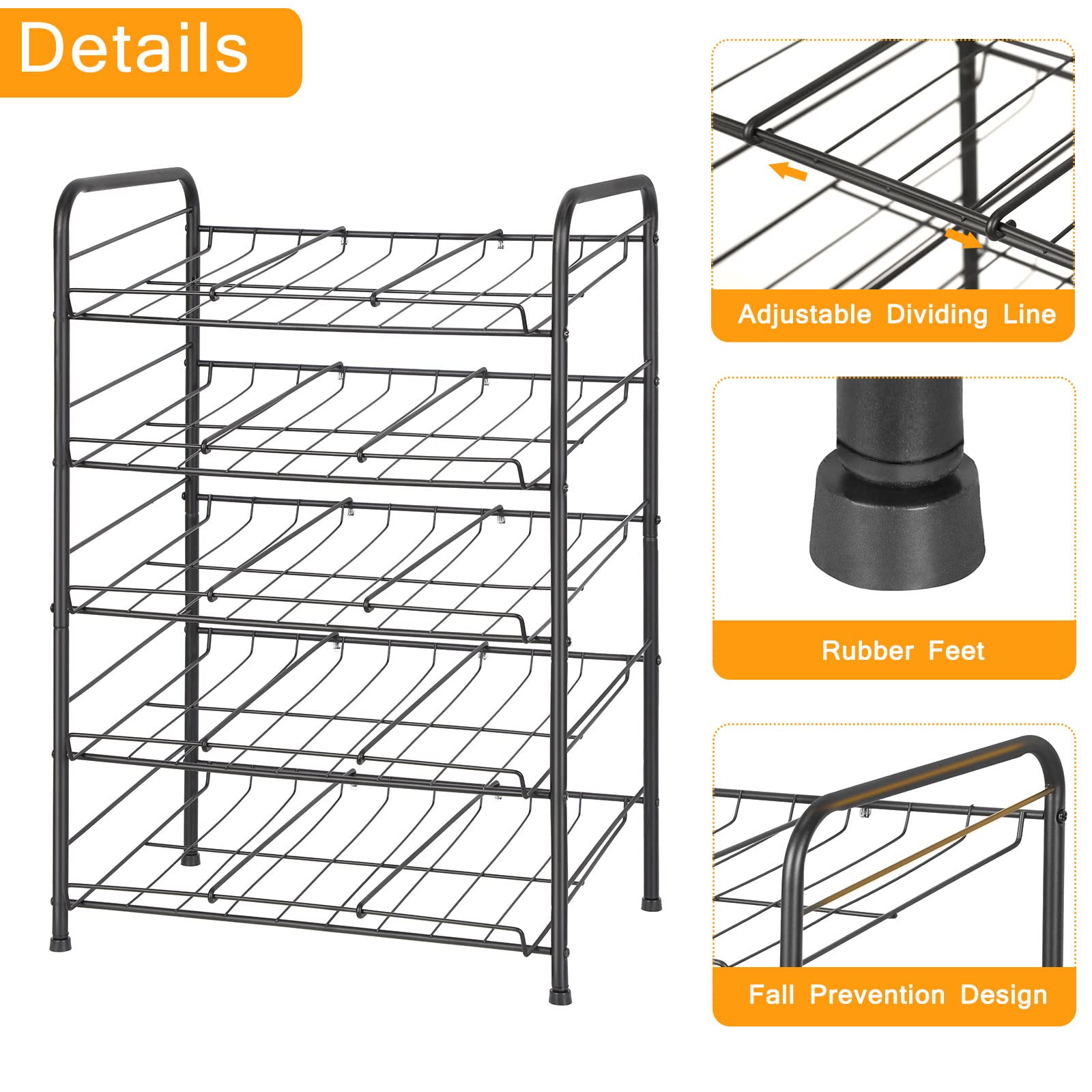 Mooace Can Rack Organizer, 5 Tier Can Storage Dispenser Holds Up To 60 Cans For Pantry Kitchen Cabinet, Black