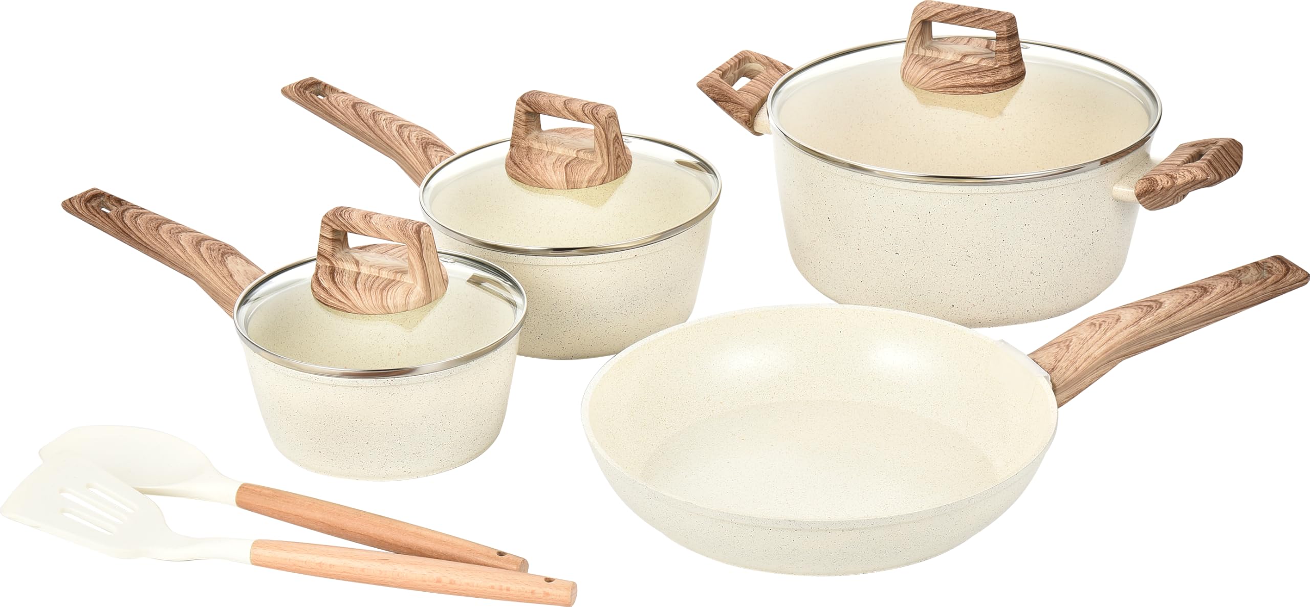 Cooking Core 9 Piece Ceramic Nonstick Cookware Set, Cream