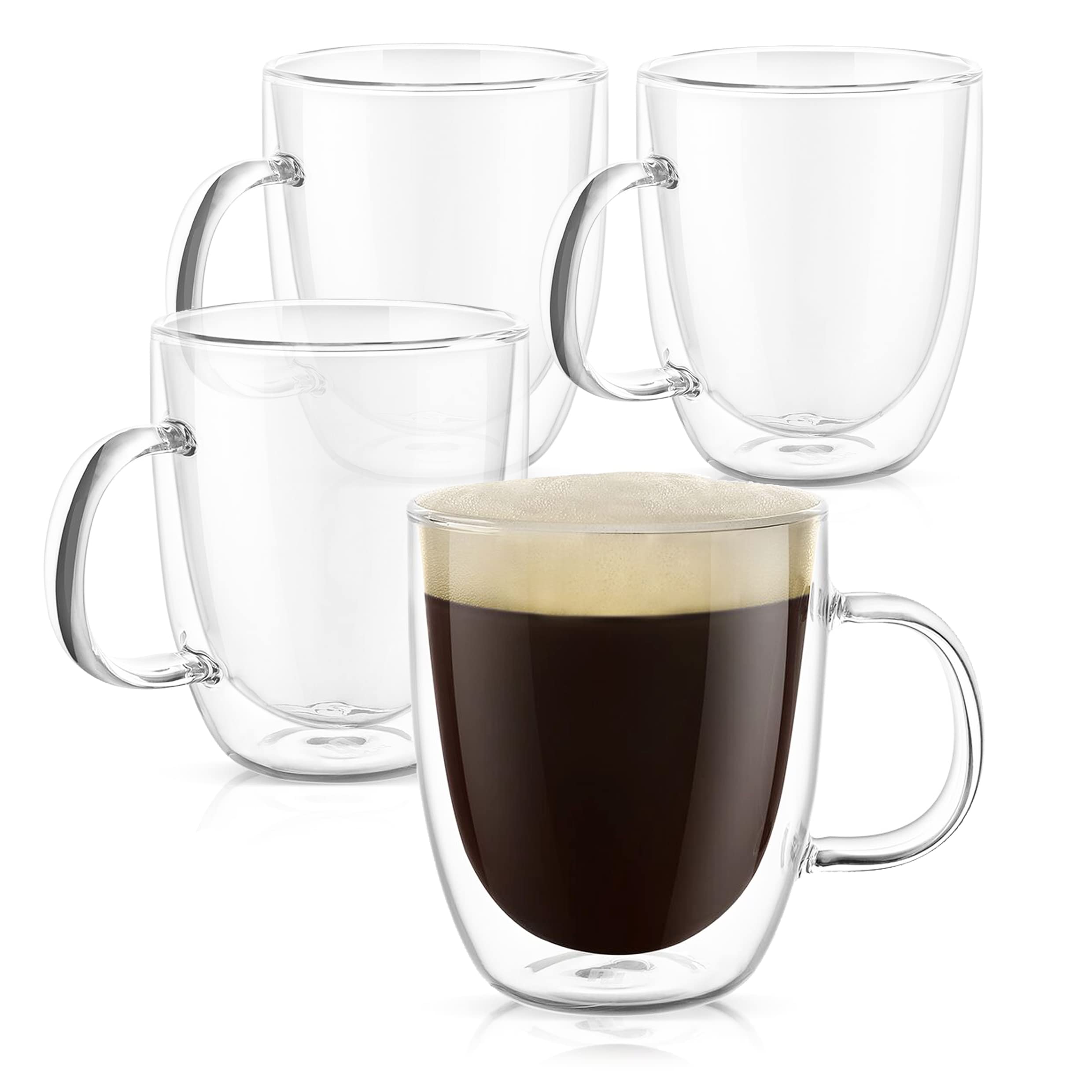 PunPun 17OZ. 500ml Coffee Glass Mugs Clear Coffee Mugs, Glass for Coffee, Double Wall Insulated Glass Mugs with Big Handle, Ever
