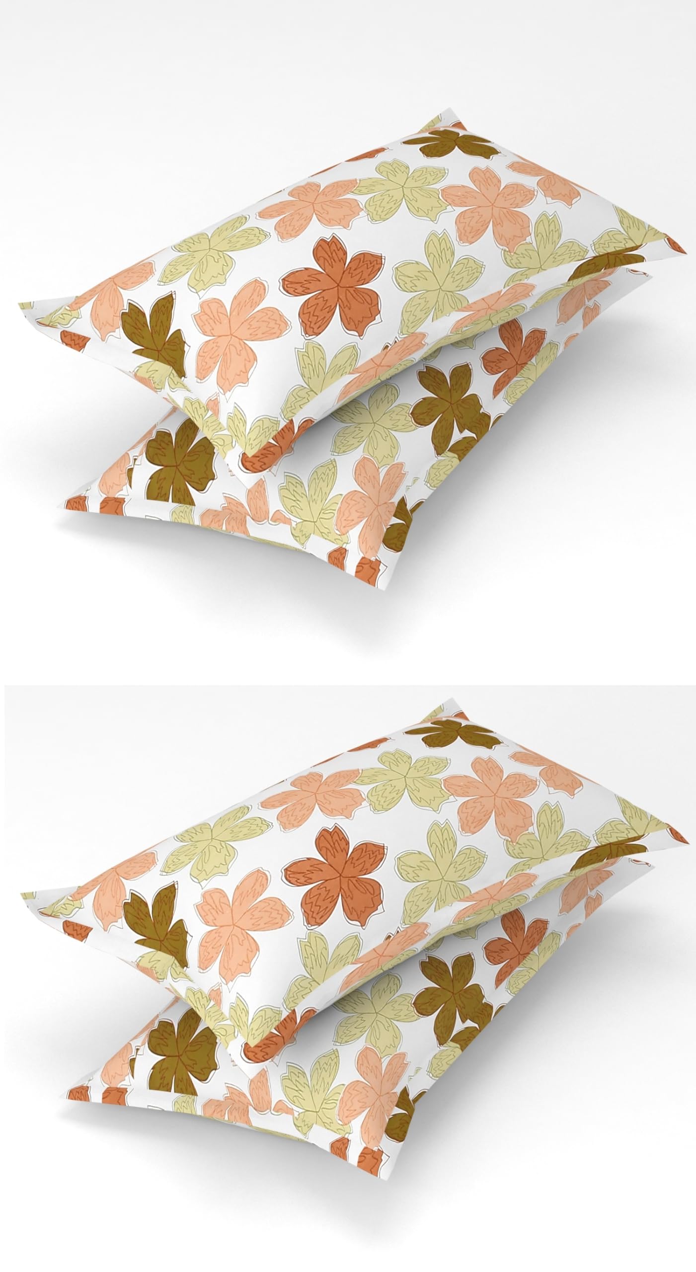 Homefab India 4 Piece Printed Glace Cotton Pillow Covers - Brown, Beige, Floral