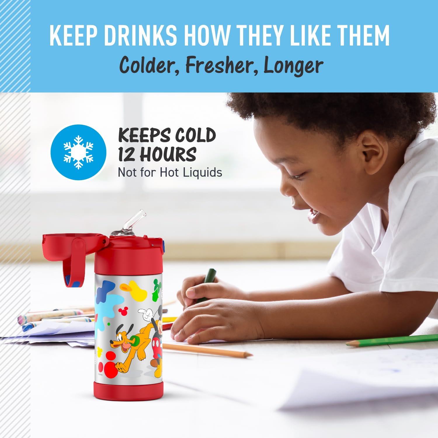 Thermos Funtainer Water Bottle With Straw - 12 Ounce, Mickey Mouse - Kids Stainless Steel Vacuum Insulated Water Bottle With Lid