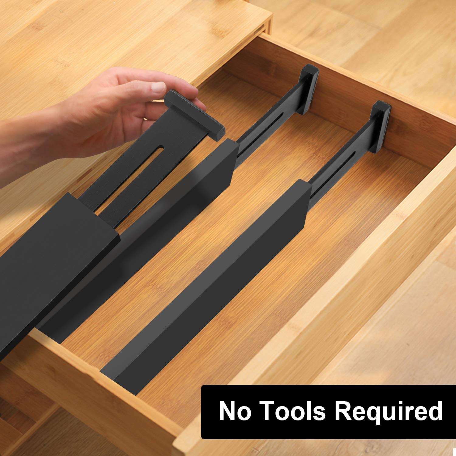 Ryqtop Bamboo Drawer Dividers Organizers, Kitchen Drawer Organizer, Adjustable Drawer Divider for clothes, Kitchen, Dresser, Bed