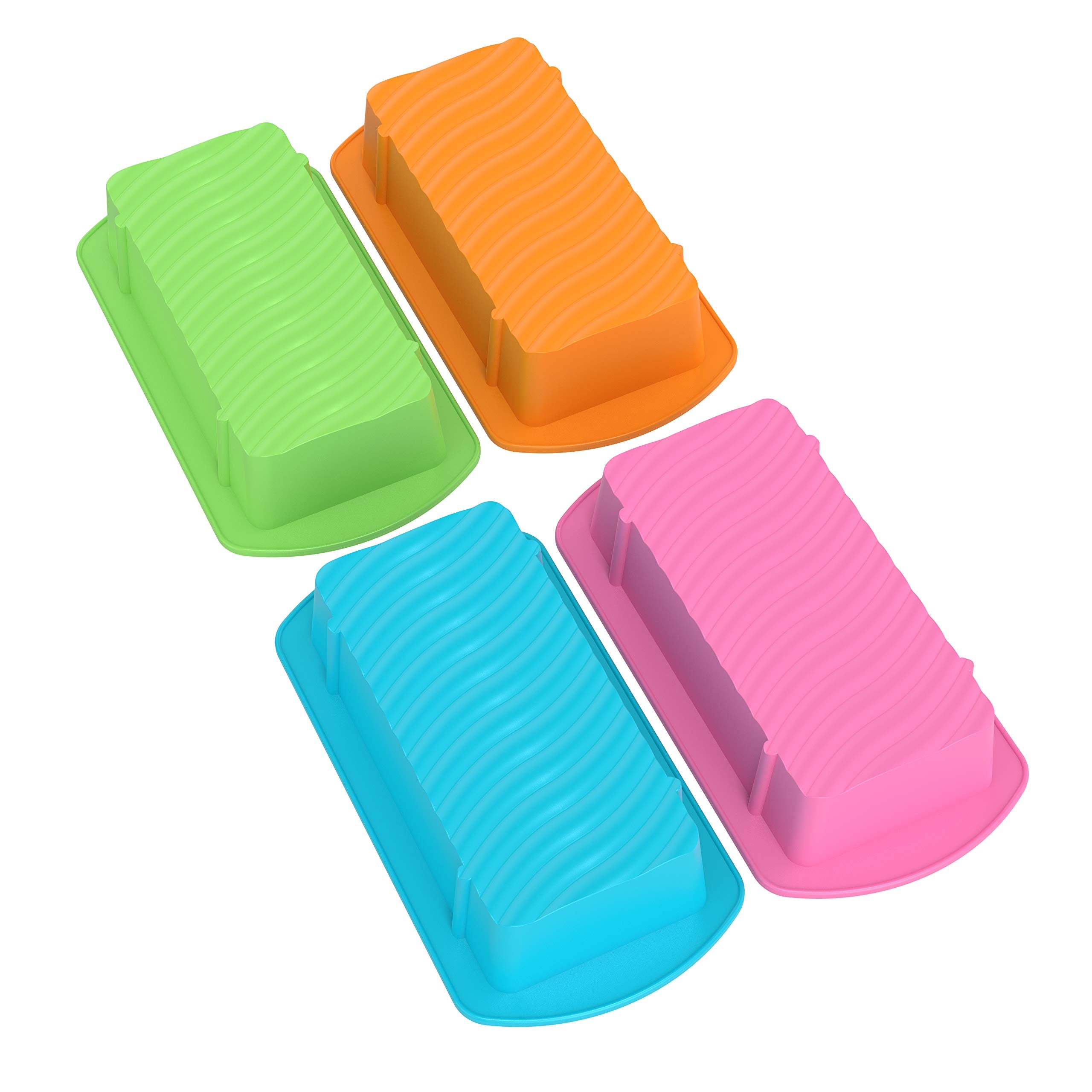 Bakerpan Silicone Mini Loaf Pans Set of 4, 4.5 Inch Reusable Baking Molds, Multicolor