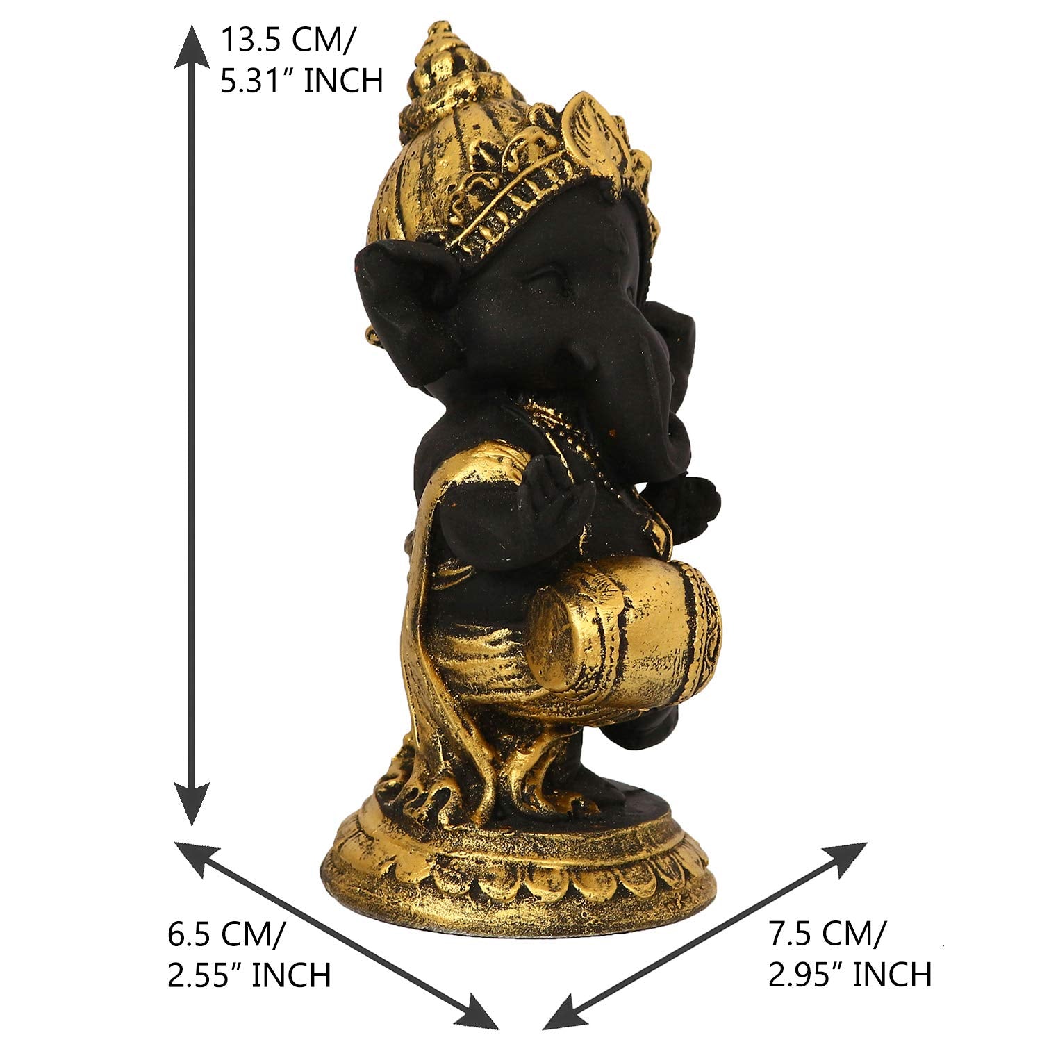Ecraftindia Golden And Black Polyresin Lord Ganesha Idol Playing Dholak Musical Instrument Decorative Showpiece Ideal For Home,