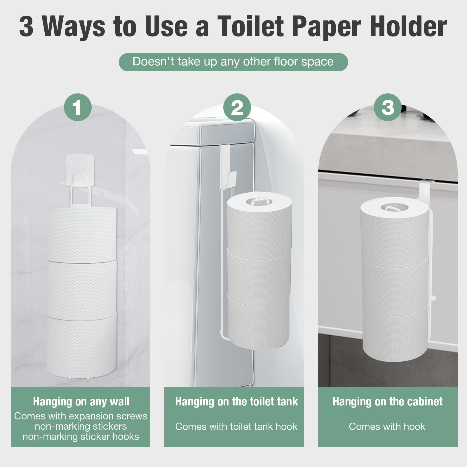 Tokokimo Toilet Paper Holder Wall Mount, Extra Self Adhesive Toilet Paper Storage For 3 Roll Tissue, Over The Tank Toilet Paper