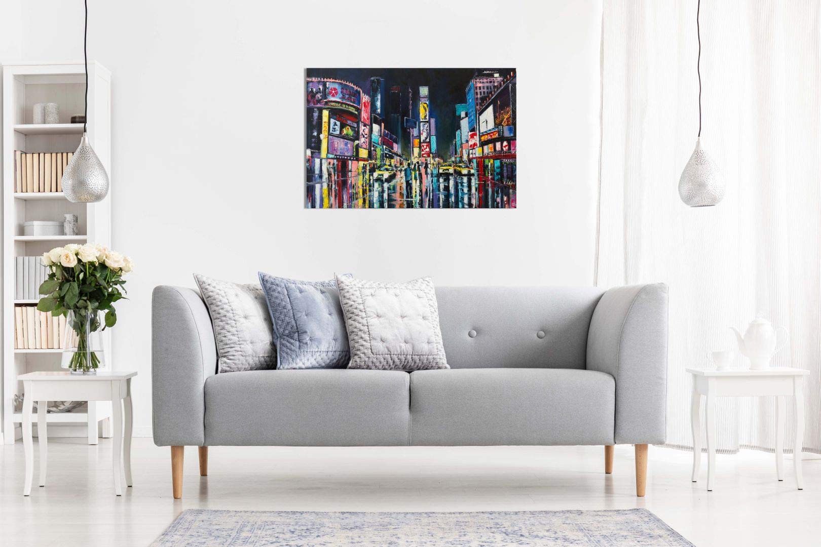 New York Oil Painting Times Square Canvas Wall Art Picture Print (24X16In)