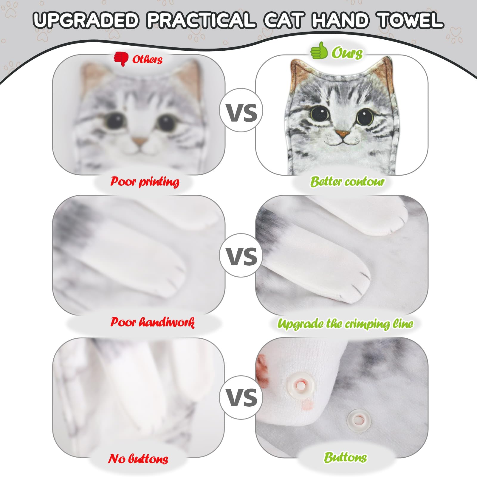 Infaccial Funny Cat Hand Towel for Kitchen and Bathroom Decorative Hanging Cat Towels for Cat Lovers Christmas Cat Gifts for Women(Grey Cat)