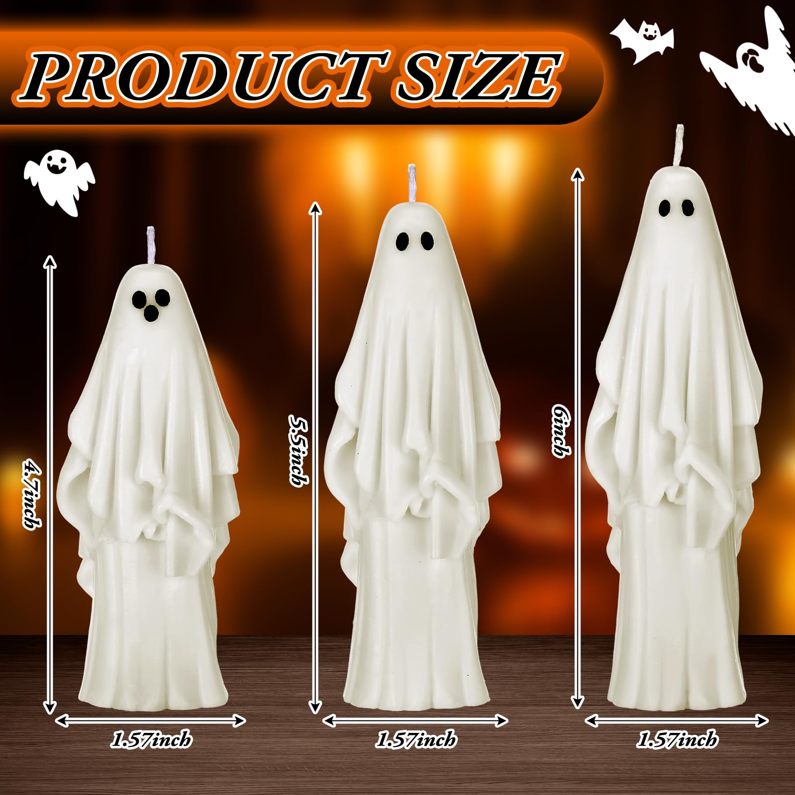 Nuanchu 3 Pcs Halloween Ghost Decor Ghost Candles Gothic Decoration Indoor Gift for Mantel Halloween Table Centerpiece Cute Goth