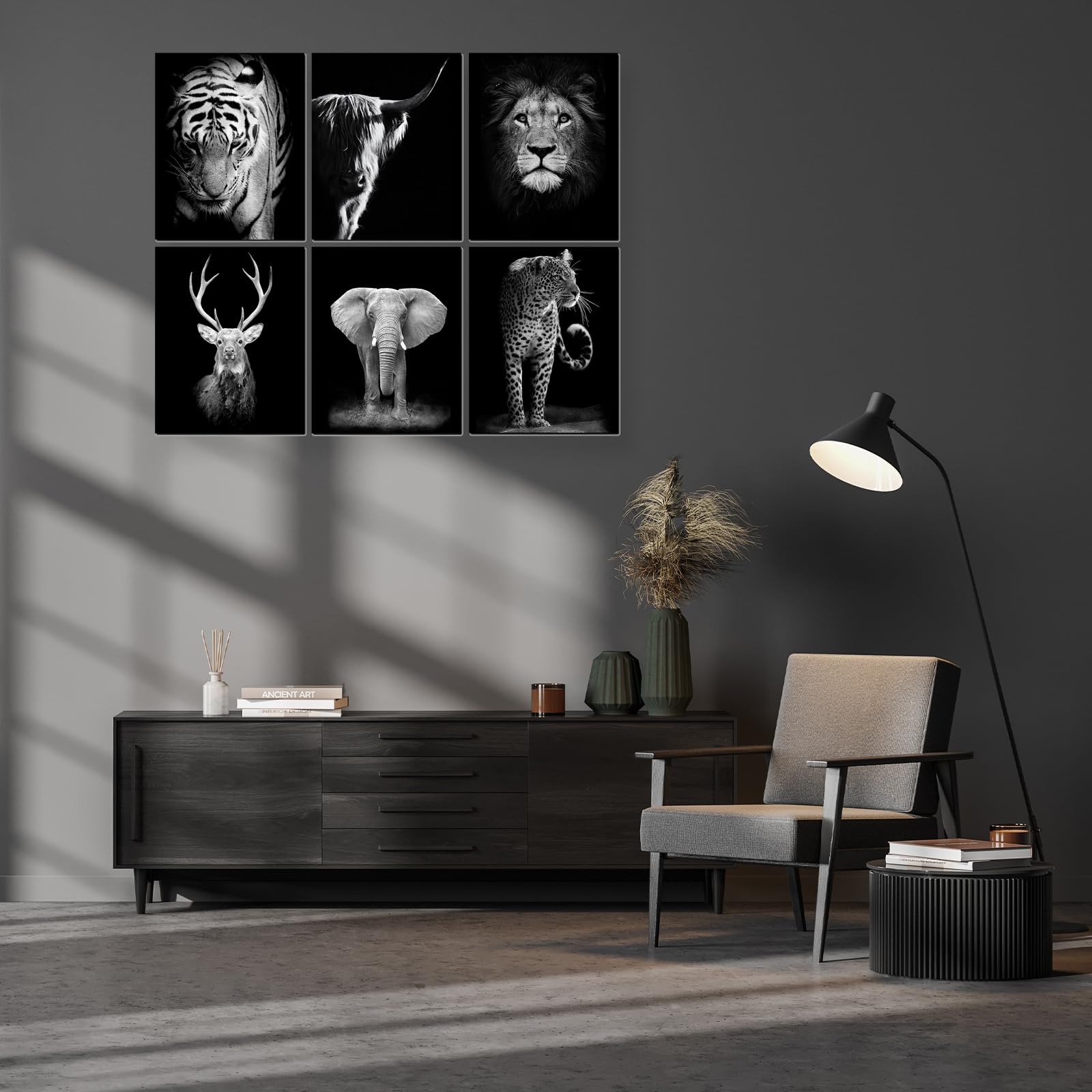 Black And White Animals Wall Art Prints Set Of 6 Animal Pictures Cow Print Decor Elephant Wall Decor Canvas Animal Wall Art Post