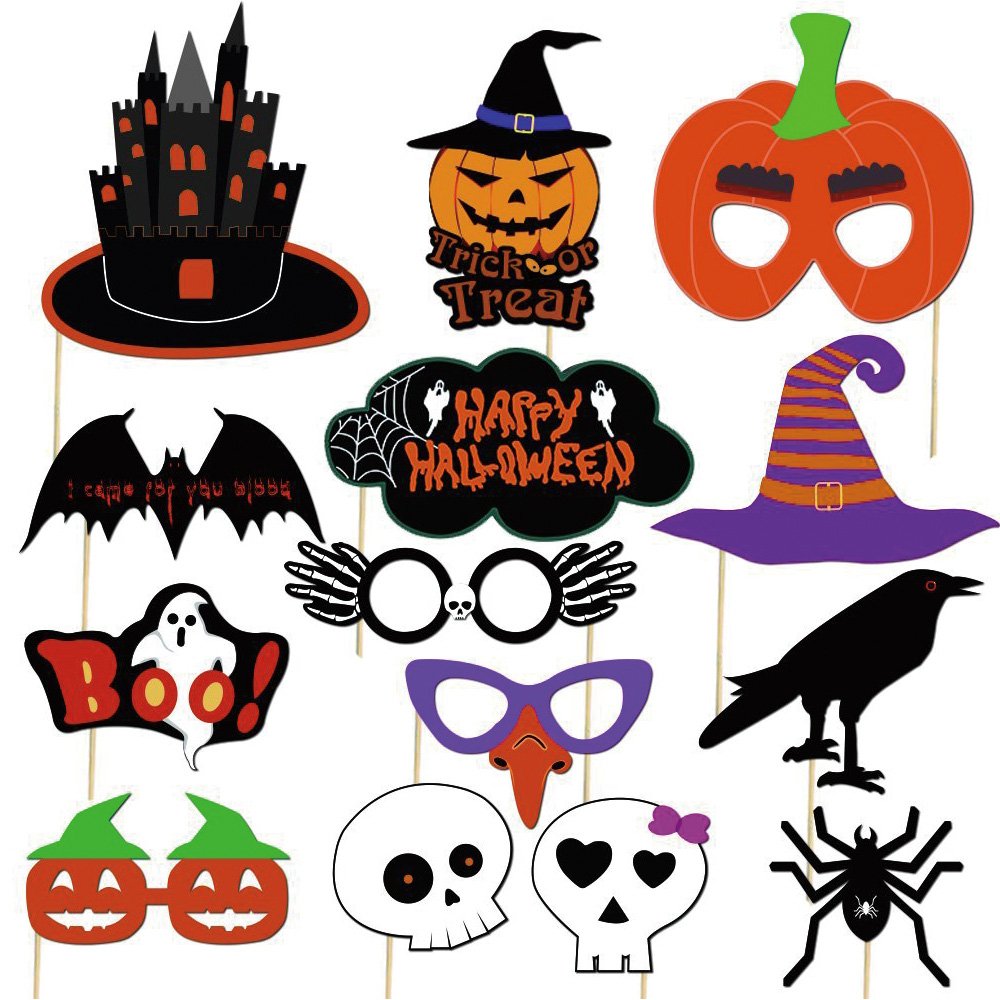 Kuuqa Halloween Photo Booth Props Kit Halloween Party Decorations, Pack Of 38