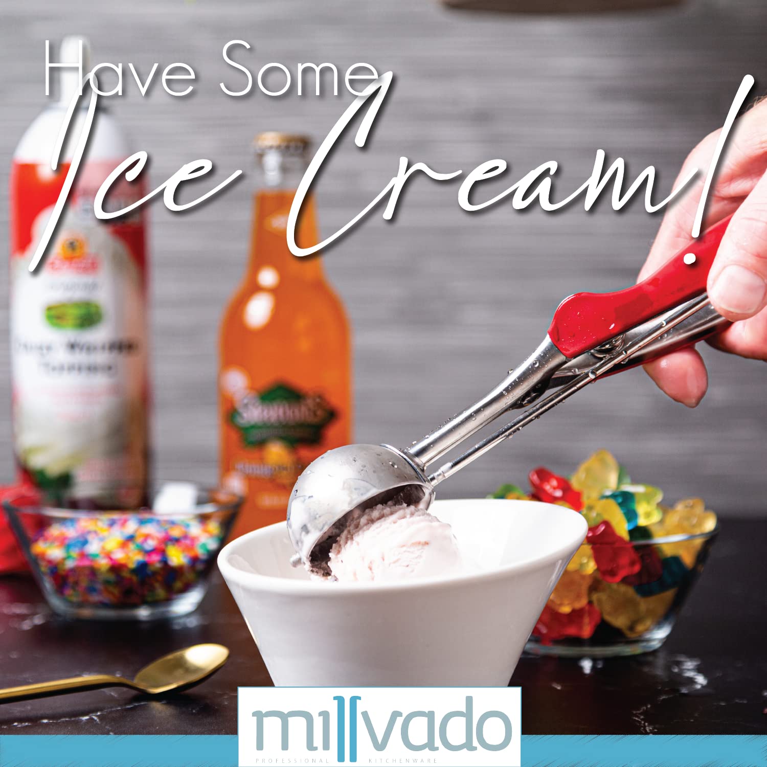 Millvado Ice Cream Scooper With Trigger - Stainless Steel Round Food Scooper For Ice Cream, Cupcake Batter, Mashed Potato And Ri