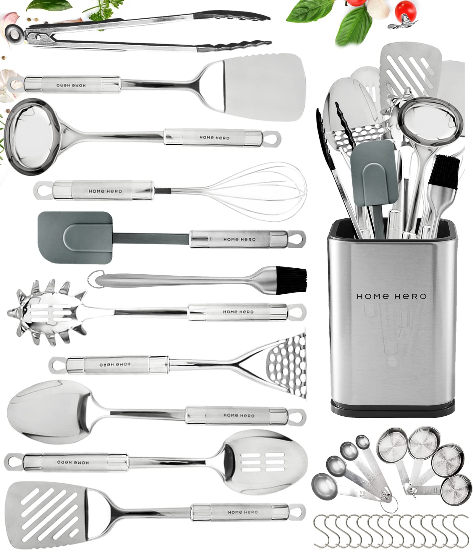 Home Hero 32 Pcs Stainless Steel Kitchen Utensils Set - Nonstick Stainless Steel Cooking Utensils Set - Heat Resistant Kitchen E