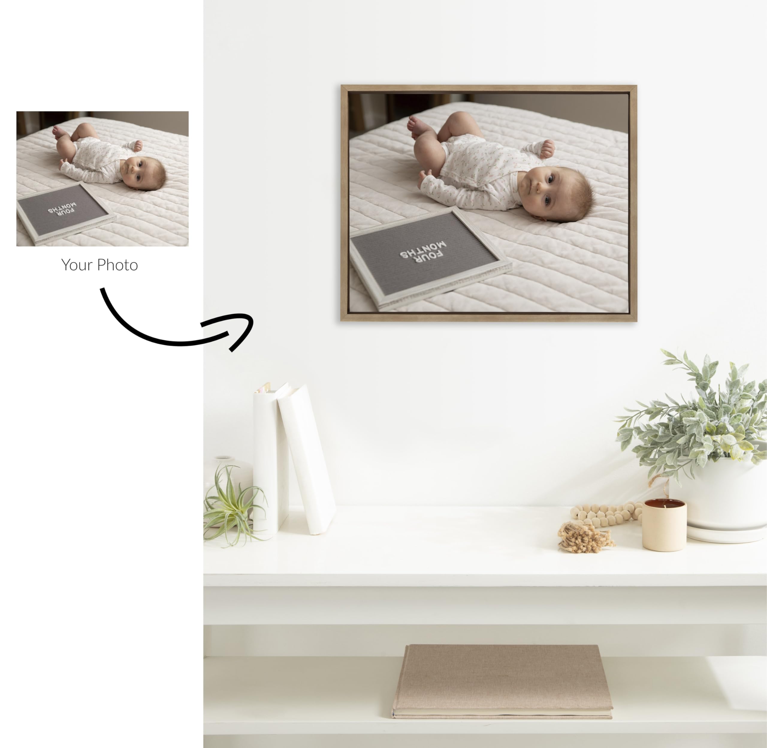Kate And Laurel Sylvie Custom Printed Framed Canvas Wall Art, 20X16 Gold, Personal Canvas Print With Your Photos For Bedroom Or
