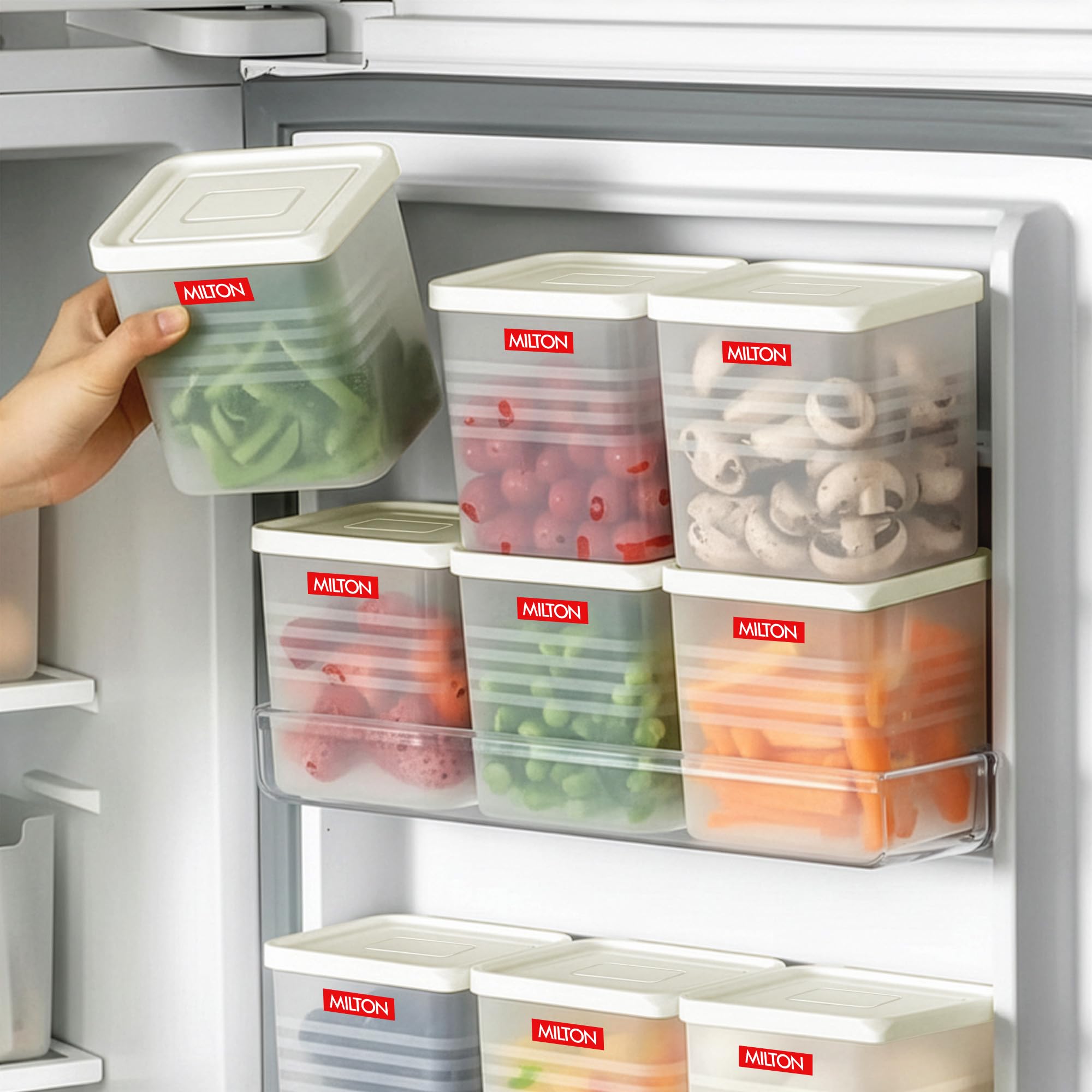 Milton Fridge Storage Containers With Lids For Door And Shelf - Set Of 6, 1100 Ml Each, Stackable Plastic Containers, Food Grade