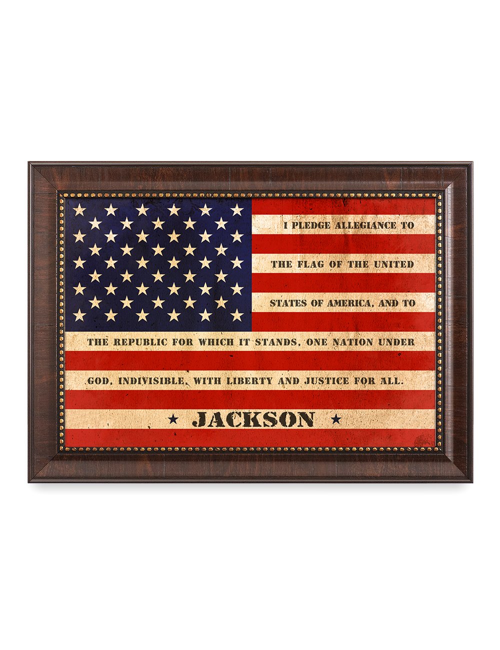 Ipic - American Flag Personalized Framed Artwork, Wall Art With Family Names And Oath. Customized Gift For Military Family, Vete