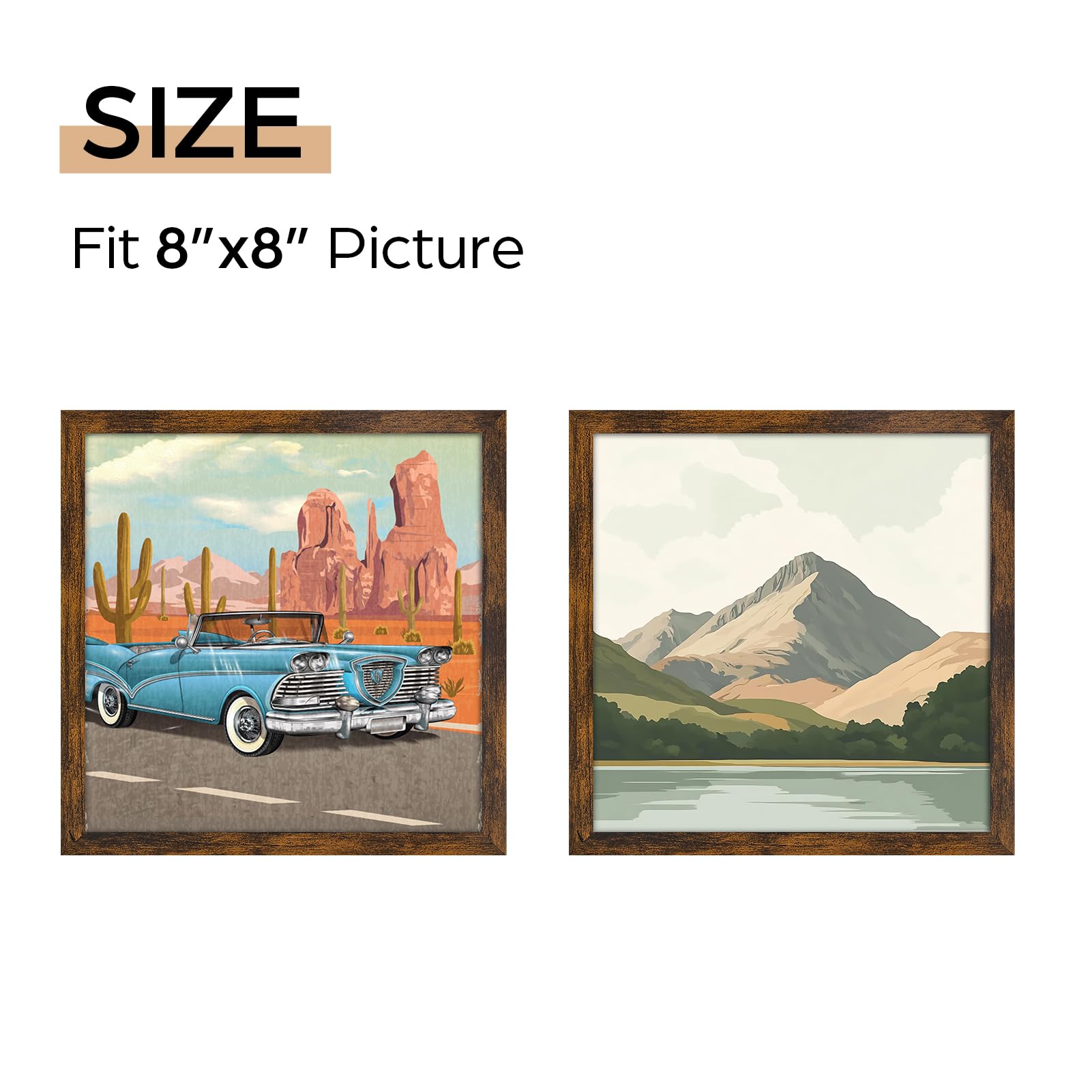 Giftgarden 8x8 Picture Frame Rustic Brown, 8 by 8 Thin Square Photo Frame for Gallery Wall Tabletop Display, Single