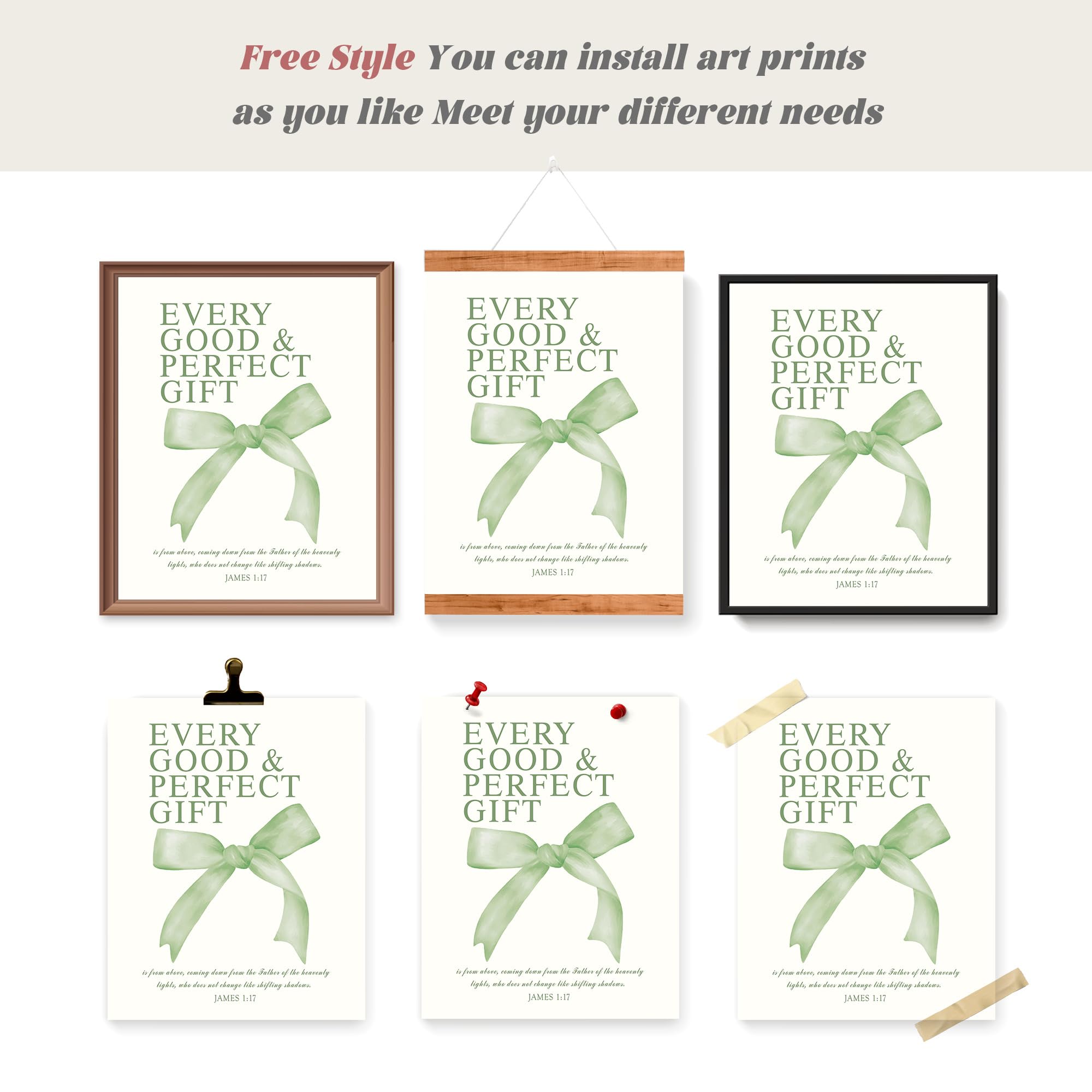 LARTSFRO Coquette Sage Green Bow Wall Art Decor Posters, Sage Green Bow Room Bedroom Bathroom Dorm Wall Art Decor Aesthetic for
