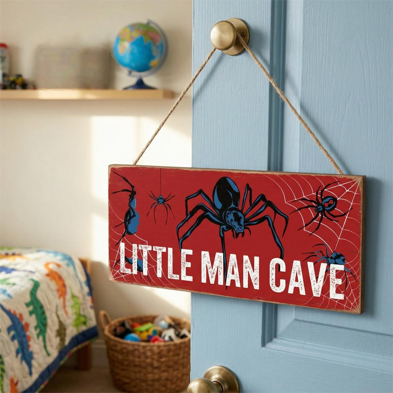 Threehoney Little Man Cave Wooden Sign Boys Room Wall Decor for Kids Teen Bedroom Playroom Nursery, Cute Hanging Gift for Birthd