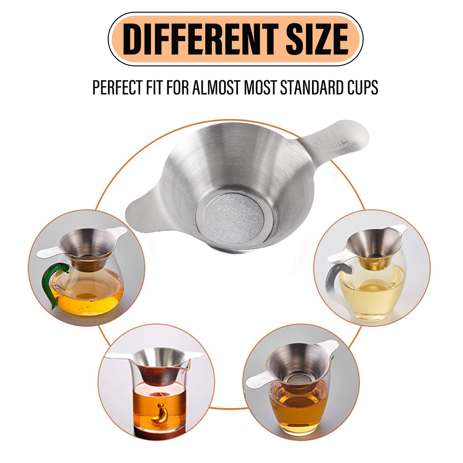 Auear, 2 Pack Different Size Stainless Steel Mini Strainer Fine Mesh Tea Funnel Tea Coffee Filter With Double Handles