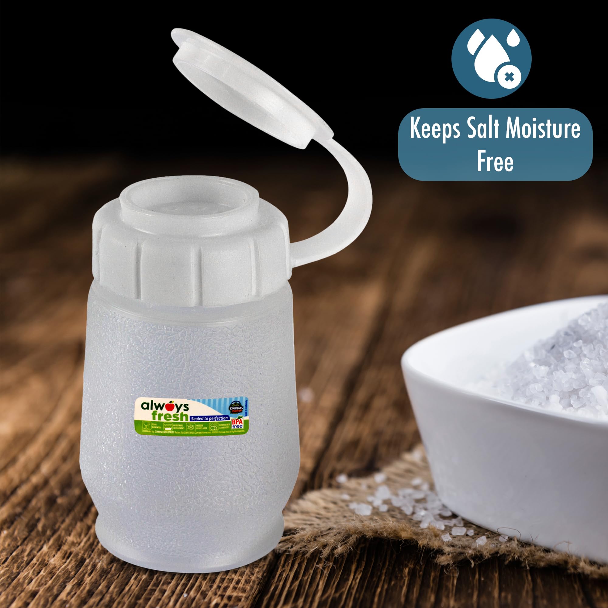 Compac Home 17127 Salt Shaker-White-Food Storage, Portion Control, Dishwasher, Microwave Safe, 3 Oz
