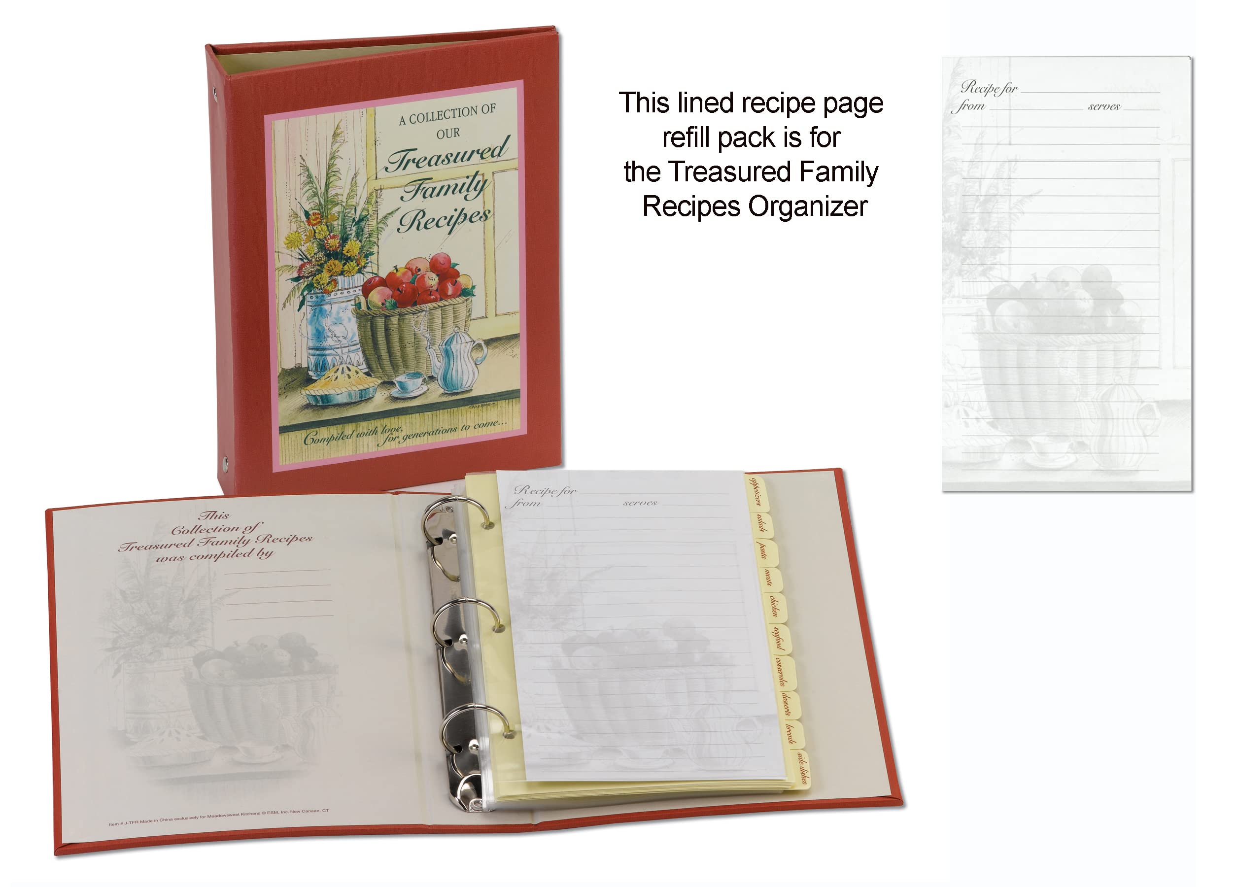 Meadowsweet Kitchens Recipe Page Refill Pack - White Paper, Model RP/J30L for Family Recipe Organizer