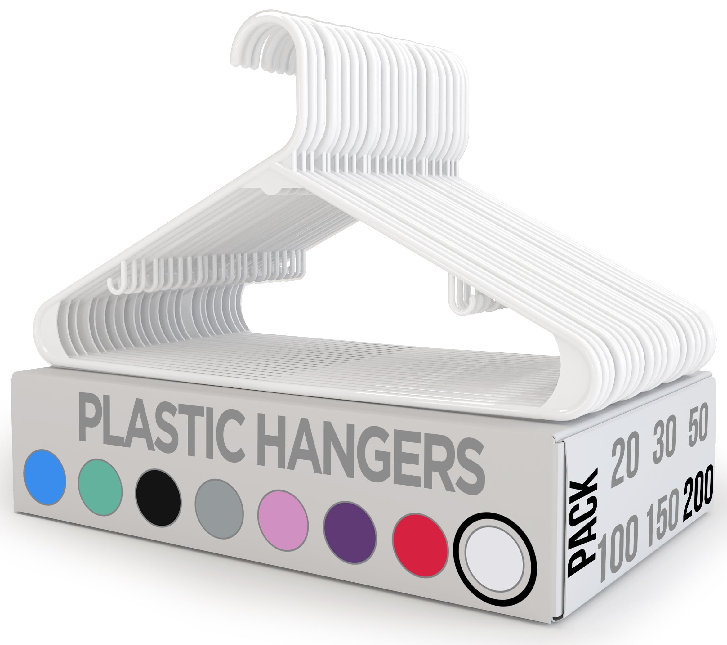 Utopia Home Plastic Hangers 200 Pack - Clothes Hanger With Hooks - Durable & Space Saving Coat Hanger - Heavy Duty White Hangers