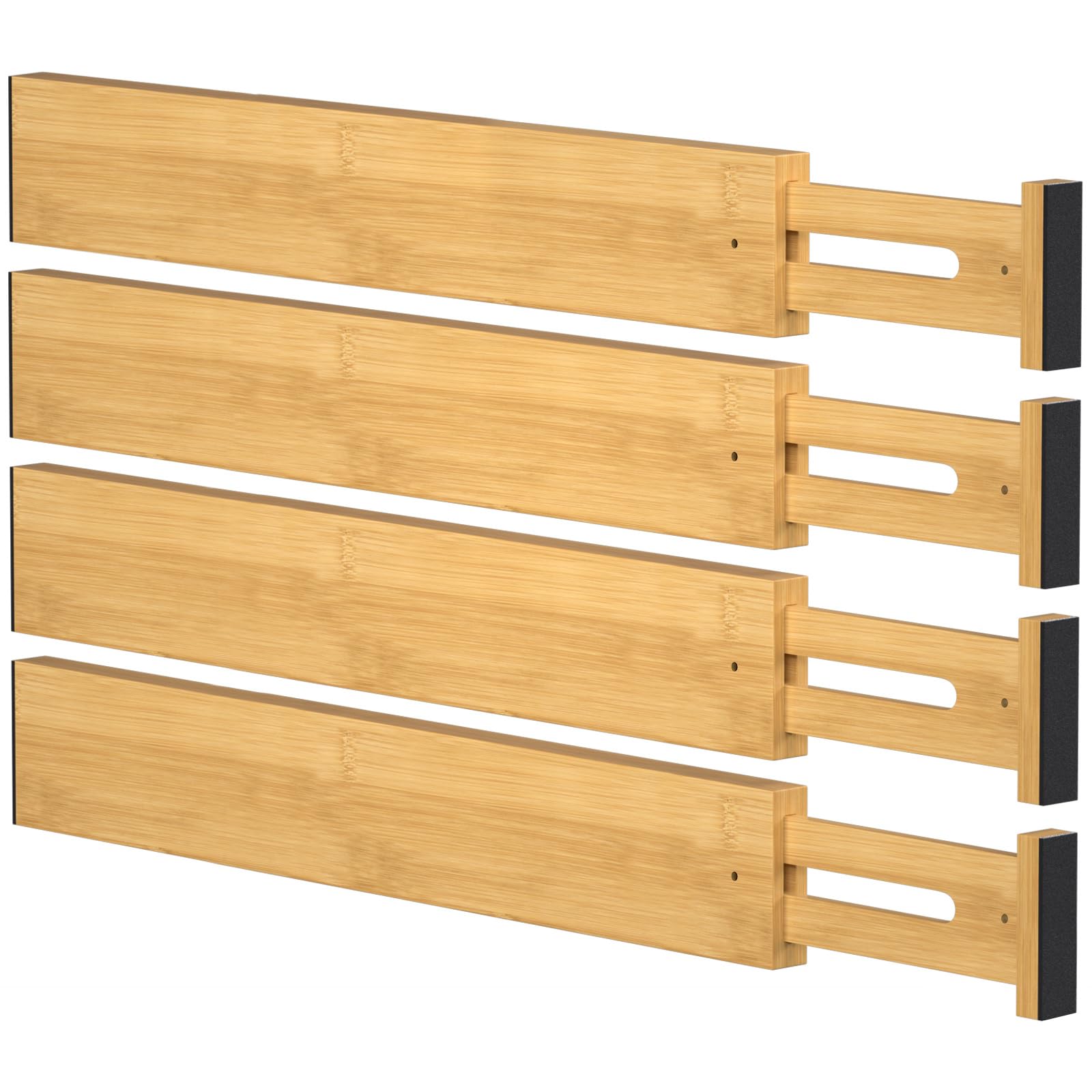 Ryqtop Bamboo Drawer Dividers,17-22'' Adjustable Kitchen Drawer Organizer for Clothes,4 Pack Expandable Drawer Organization Sepa