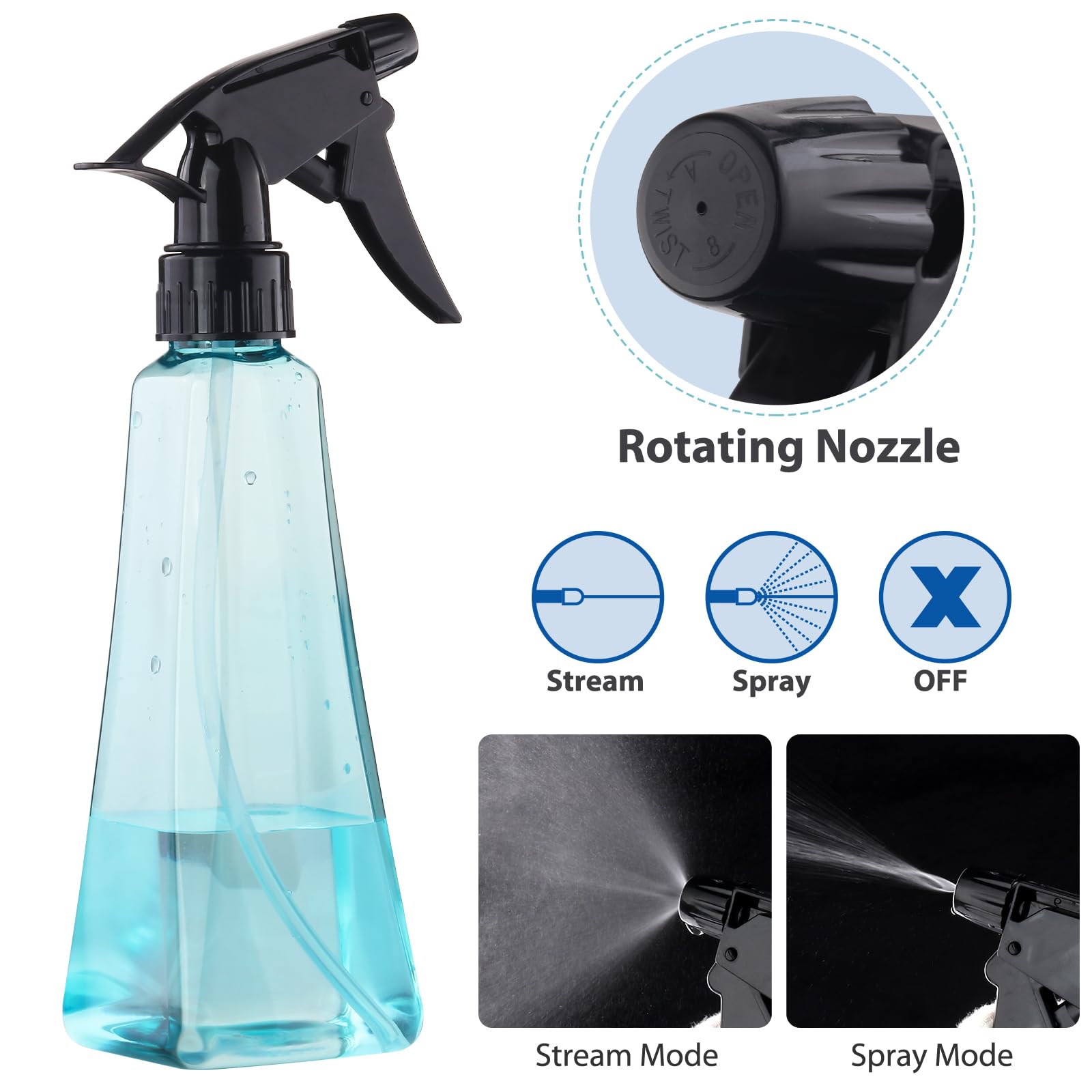Spray Bottles (2-Pack, 12 Oz.) Mist/Stream, Plastic Water Spray Bottle For Hair, Plants, Cleaning, Cooking, Bbq, Pet - Empty Spr