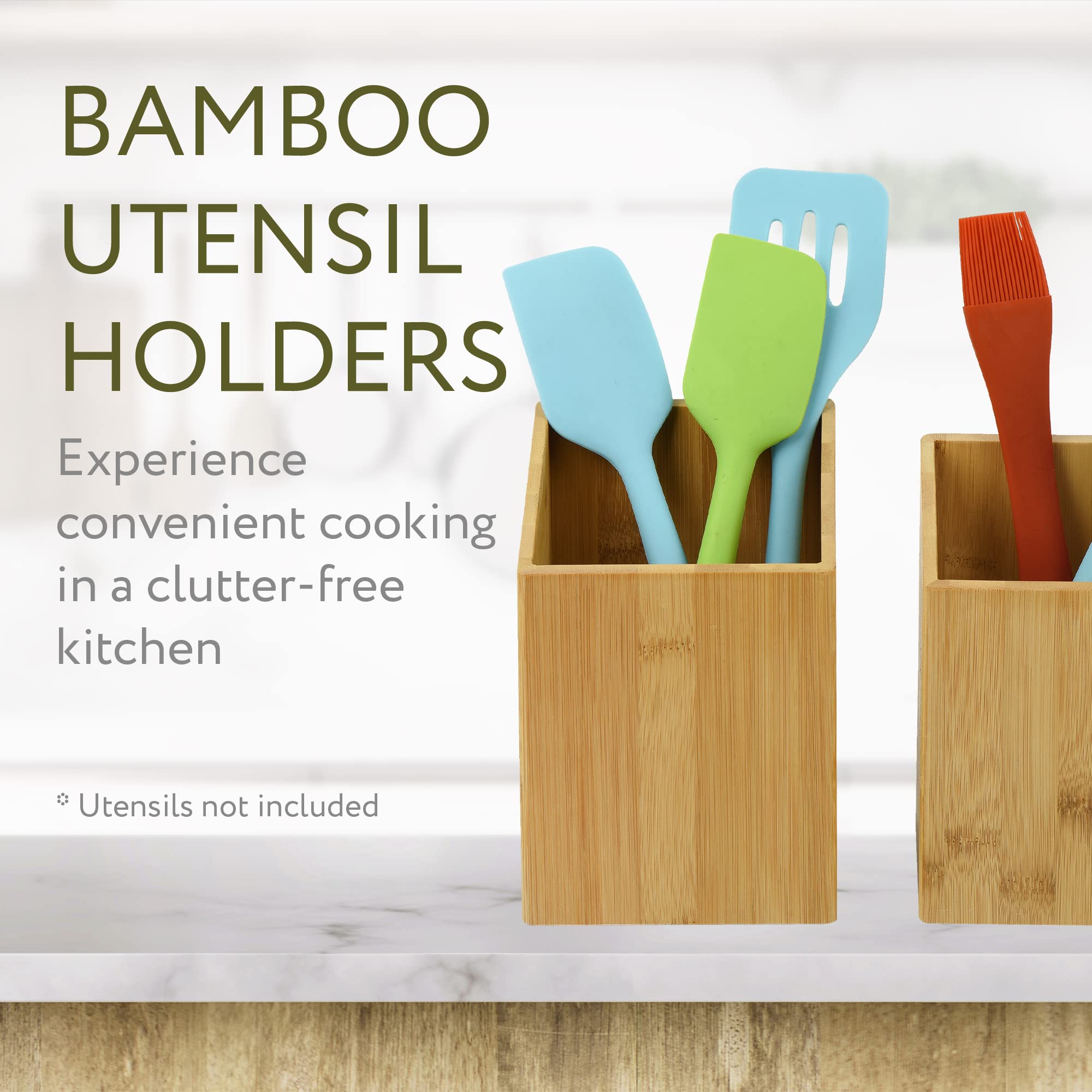 Impresa [2 Pack] Bamboo Utensil Holder For Clutter-Free Kitchen - Stylish Kitchen Utensil Crock For Elegant Display And Storage