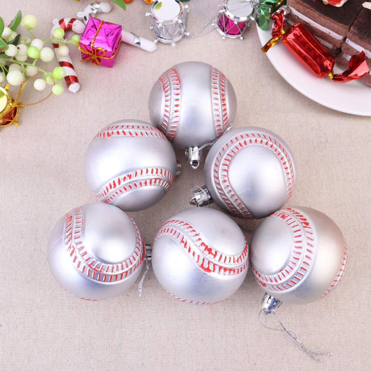 Toyvian Hanging Baseball Ornaments, 6 Pcs Tree Hanging Ball Baseball Balls Ornaments for Sport Party Decor |6x5x5CM