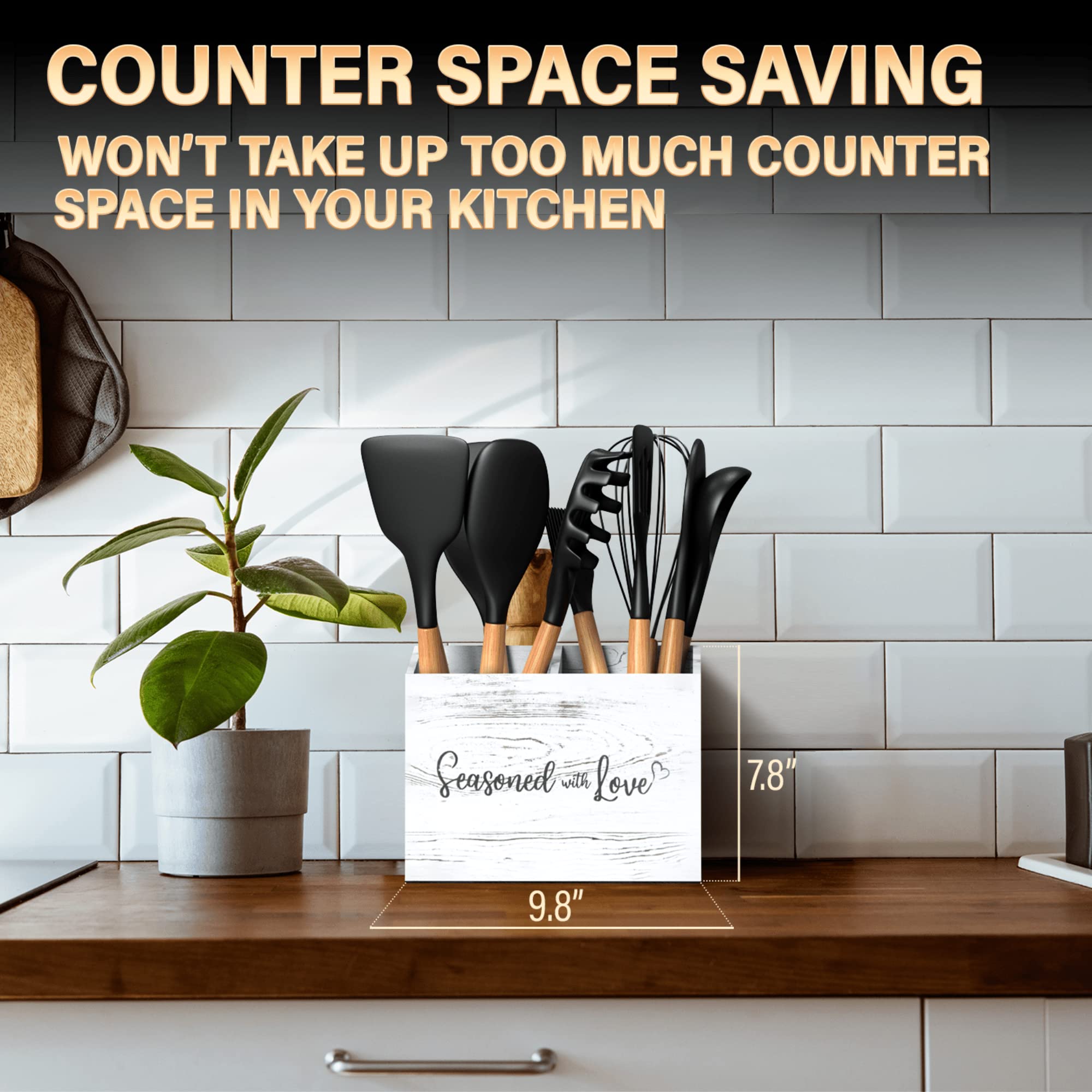 Acenity Cooking Utensil Holder, Cute Kitchen Counter Organizer, Utensil Caddy, Lovely Farmhouse Kitchen Decor (White)
