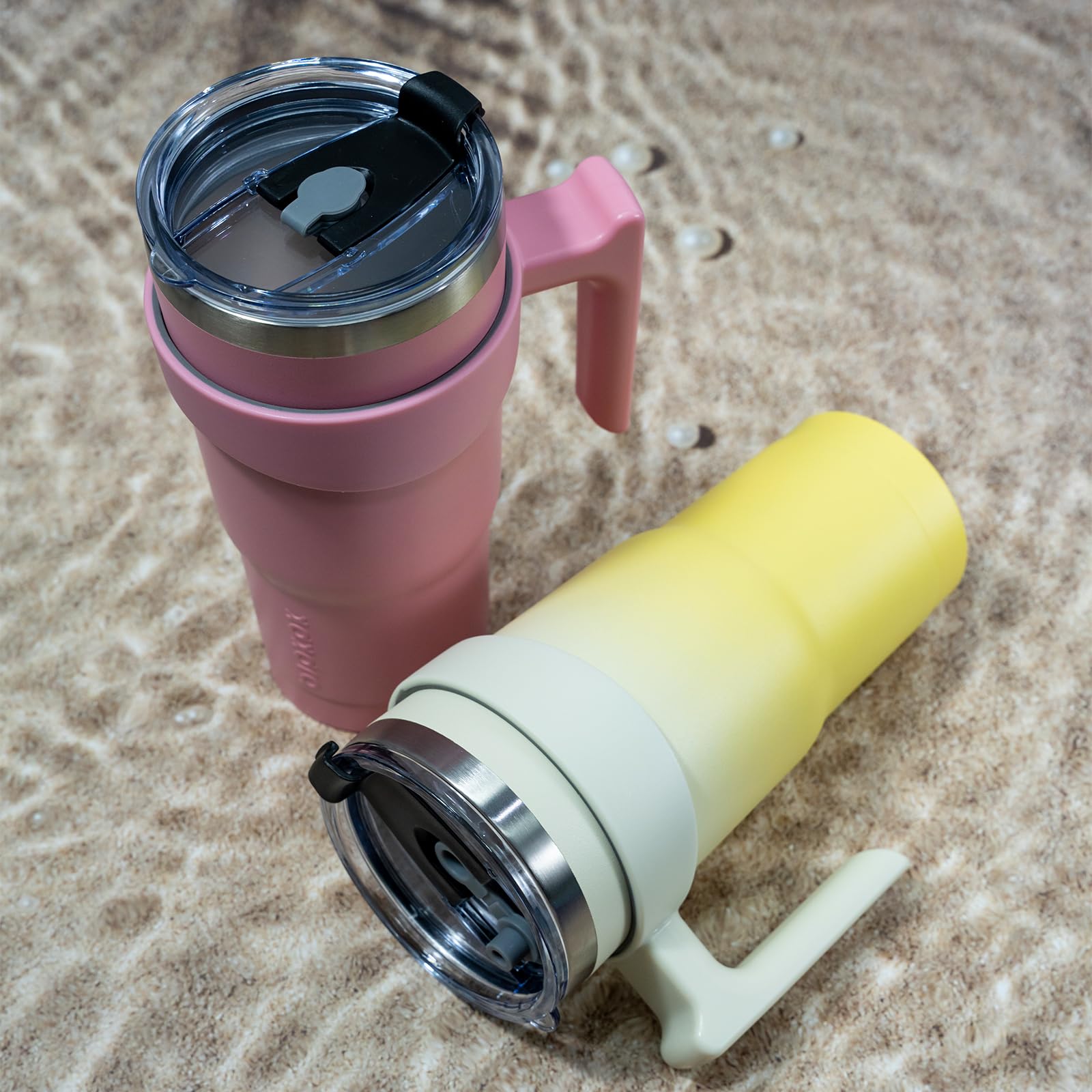 Bjpkpk 30Oz Tumbler With Handle Insulated Tumbler Cups With Lid And Straw Reusable Stainless Steel Double Wall Travel Mugs,Lemon