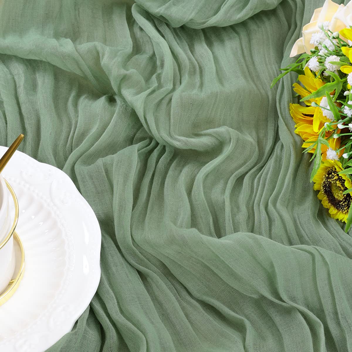Socomi Cheesecloth Table Runner 14Ft Gauze Boho Rustic Sage Green Cheese Cloth Table Runner For Wedding Bridal Shower Thanksgivi