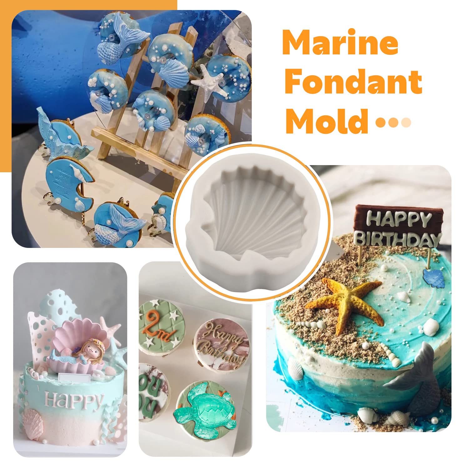 Sijiangmold Sea Turtle Silicone Molds Seashell Starfish Conch Fondant Molds Tortoise Chocolate Candy Mold For Cake Decorating Cu