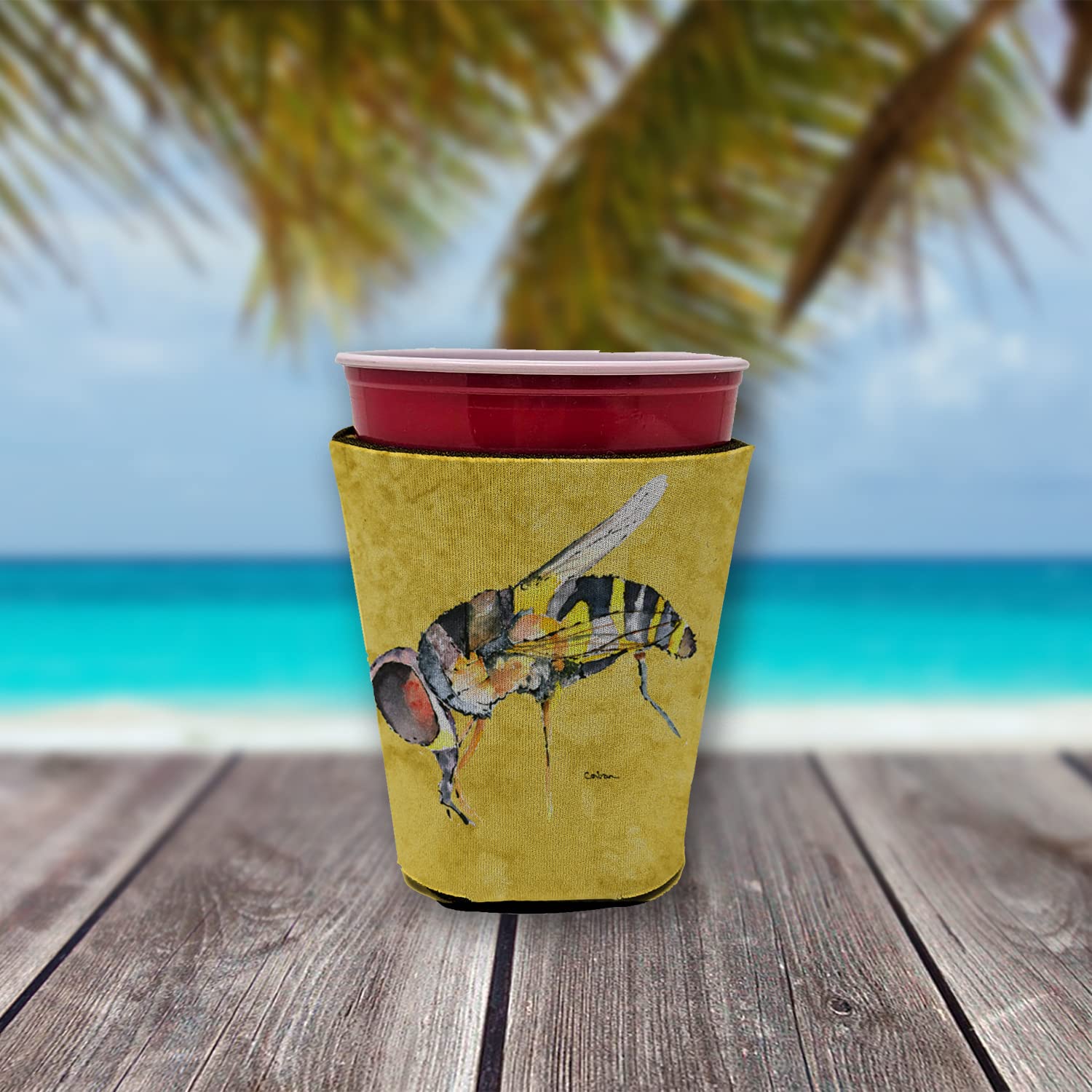 Bee on Yellow Red Solo Cup Beverage Insulator Hugger