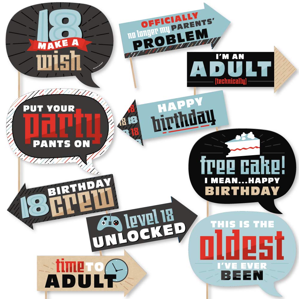 Big Dot Of Happiness Funny Boy 18Th Birthday - Eighteenth Birthday Party Photo Booth Props Kit - 10 Piece