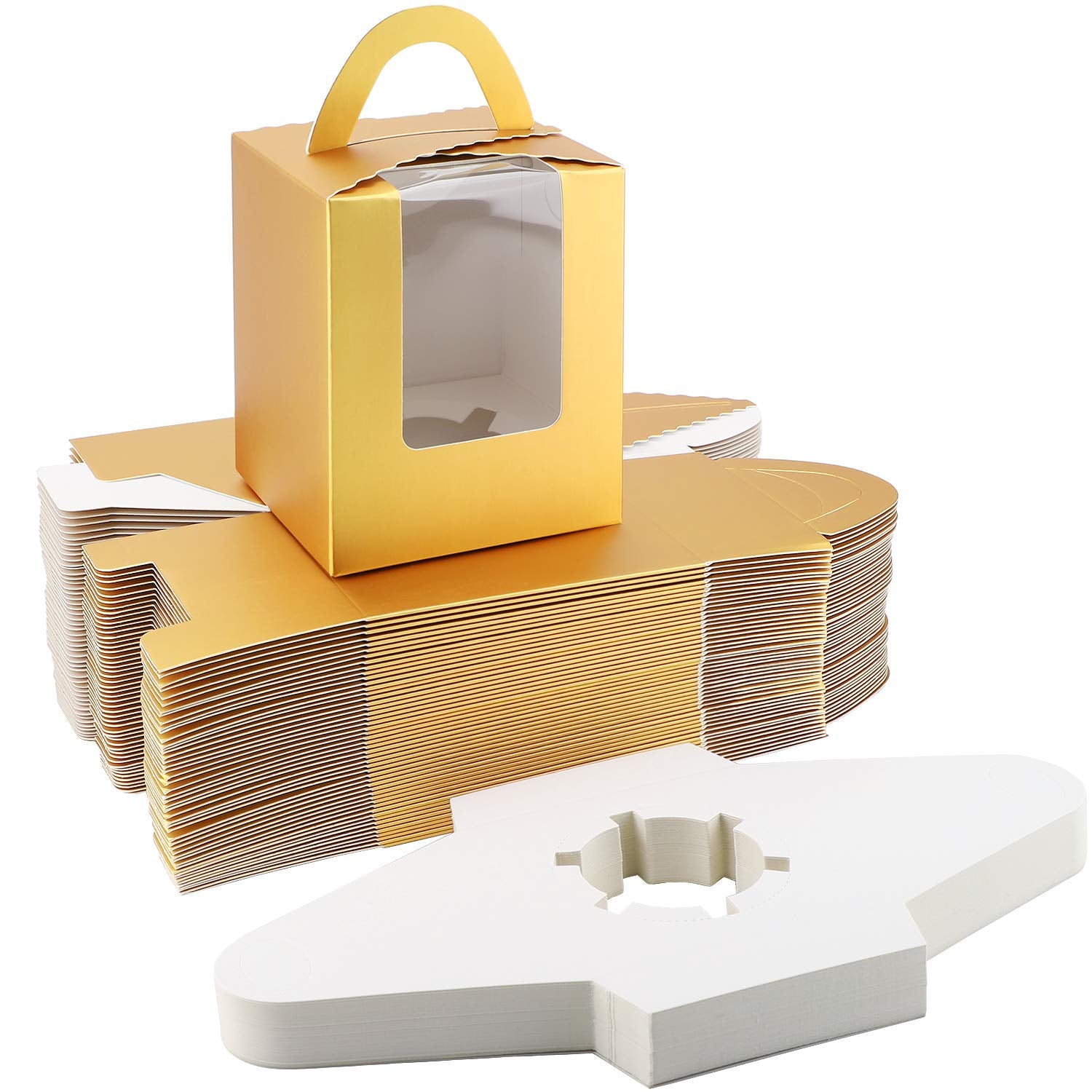 Eusoar Gold Individual Cupcake Carriers, 50Pcs 3.6''X 3.6''X 4.3'' Single Disposable Paper Cupcake Boxes, Cupcake To Go Gift Box