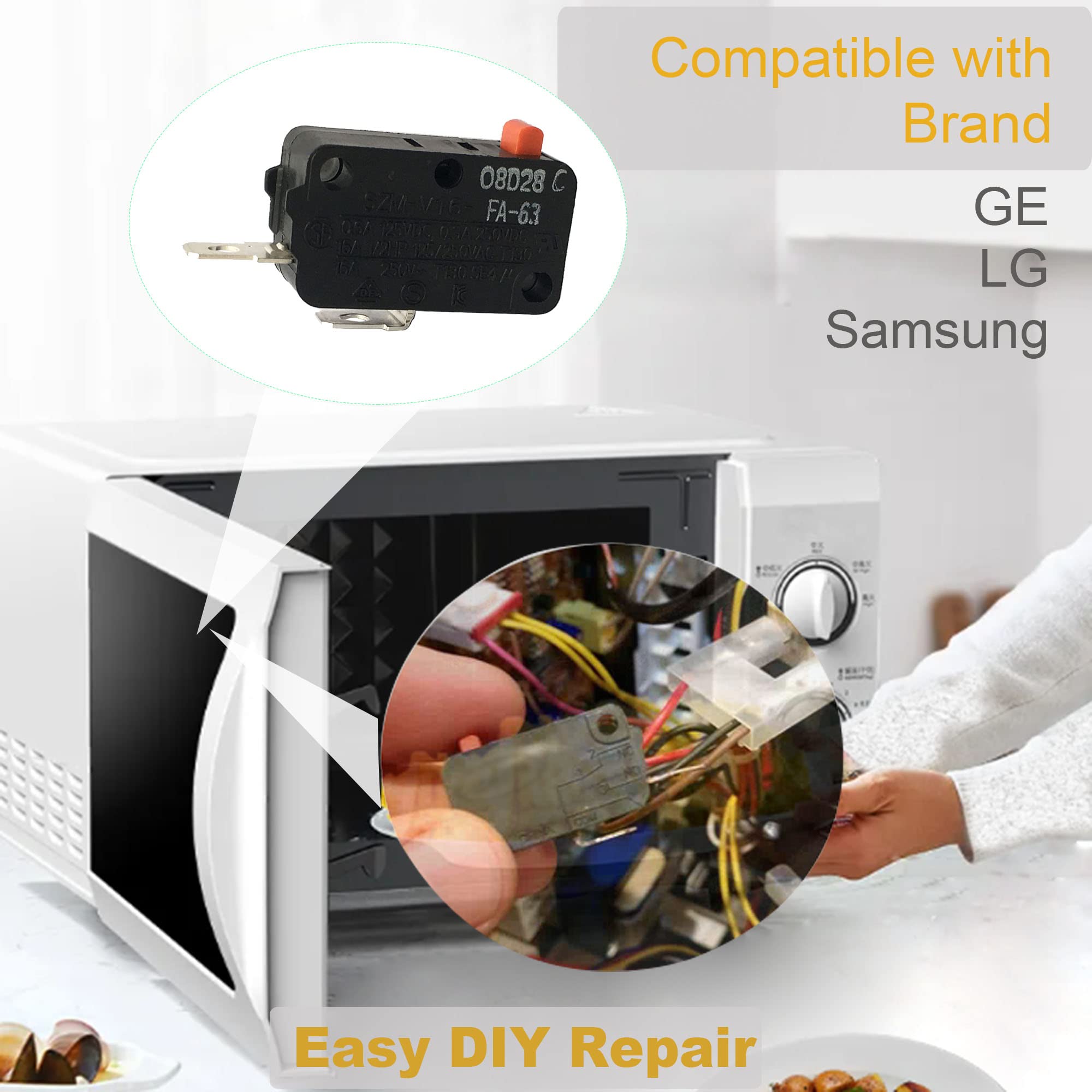 Lonye 3B73362F Szm-V16-Fa-63 Microwave Door Switch Fit For Lg Ge Samsung Microwave Oven Wb24X10047 Szm-V16-Fd-63 Ps3522738 (Norm