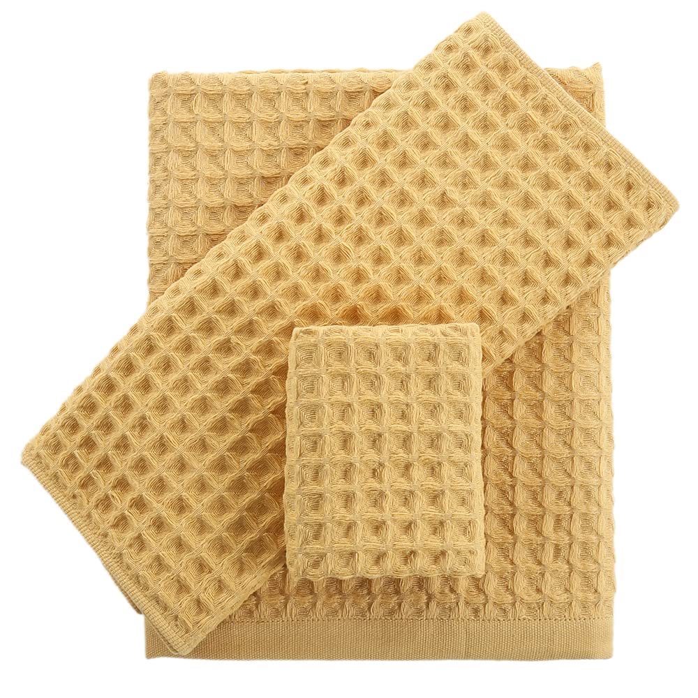 Yiluomo Yellow Summer Bath Towels 3 Pieces Soft 100% Cotton Family Towels, Highly Absorbent Quick-Drying Lightweight Spa Towels