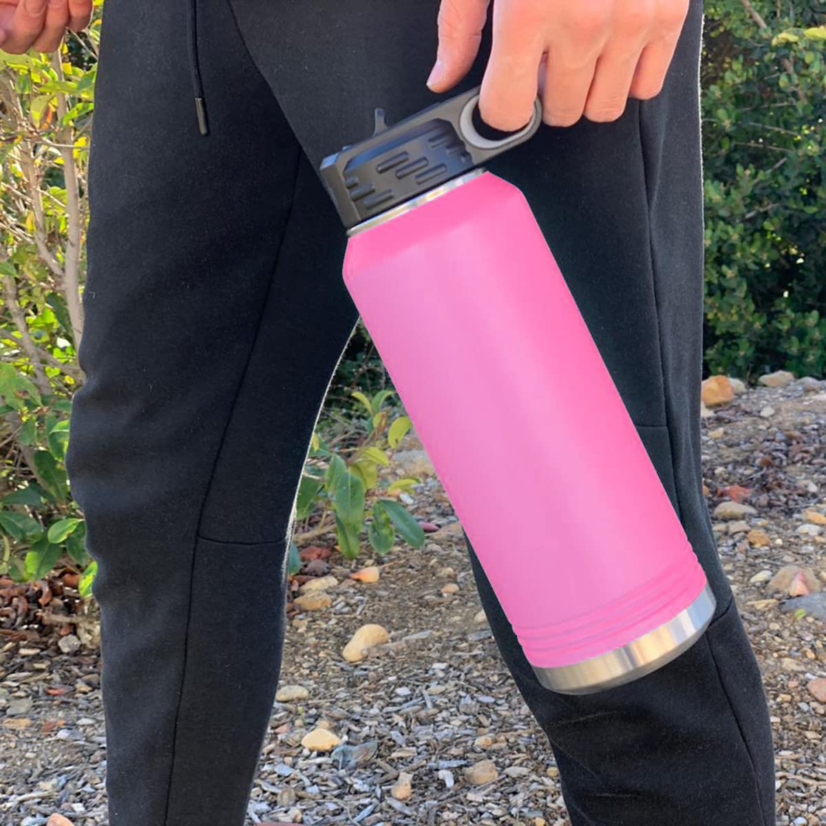 Lasergram 40Oz Double Wall Flip Top Water Bottle With Straw, Volleyball Ball, Personalized Engraving Included (Pink)