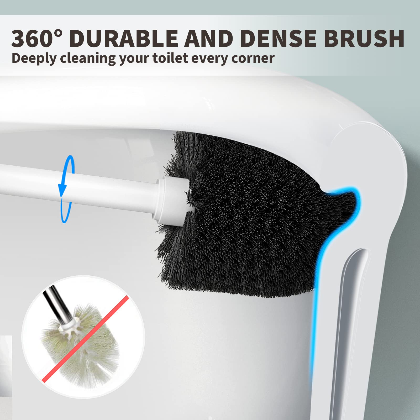 Uptronic Toilet Brush, Toilet Bowl Brush With Extra Long Handle Durable Bristles Toilet Scrubber And Covered Holder For Toilet B