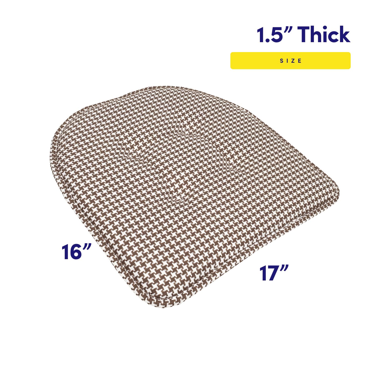 Sweet Home Collection Chair Cushion Memory Foam Pads Tufted Slip Non Skid Rubber Back U-Shaped 17 x 16 Seat Cover, 6 Pack, Hound