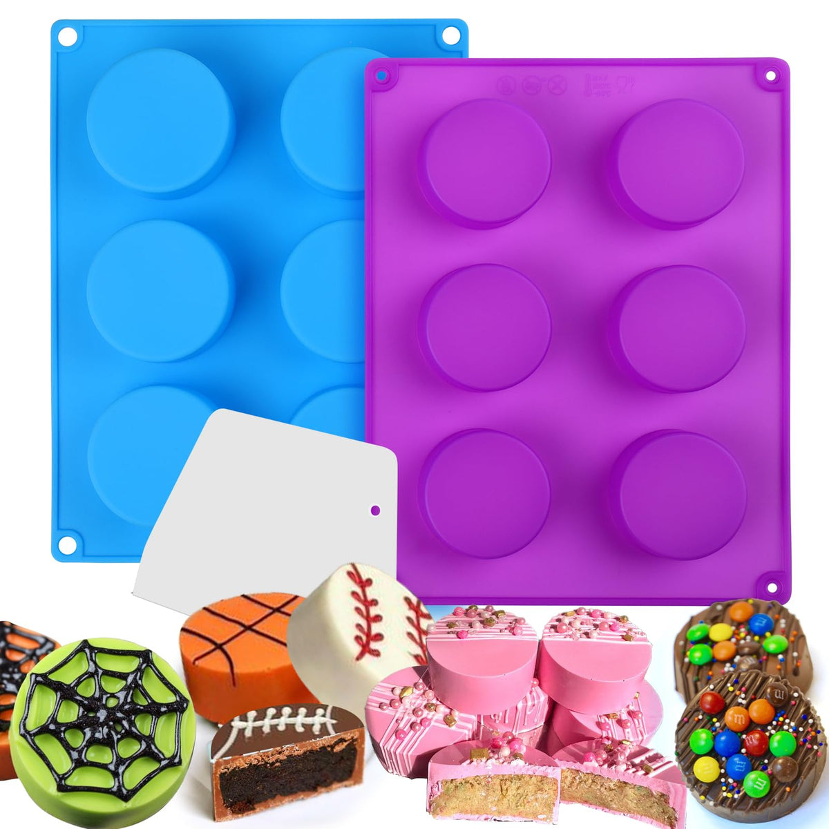 Palksky Cake Puck Mold Set, Chocolate Covered Cake Molds, Round Cake Pop Molds Silicone For Candy Chocolate Desserts Making Set