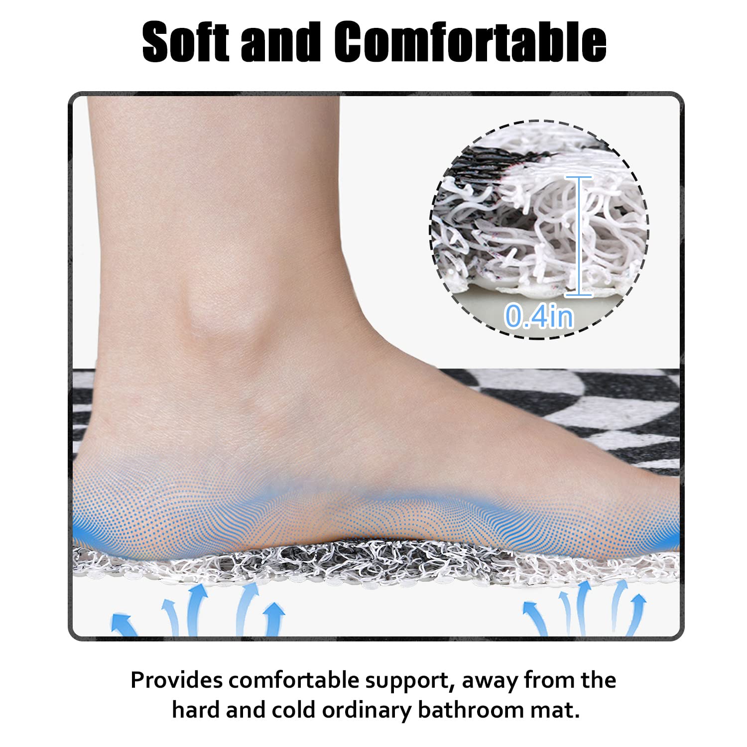 Square Shower Mat Non-Slip 24X 24 Inch, Soft Comfort Bath Mat With Drainage Holes, Pvc Loofah Massage Bathmat For Shower,Tub,Bat