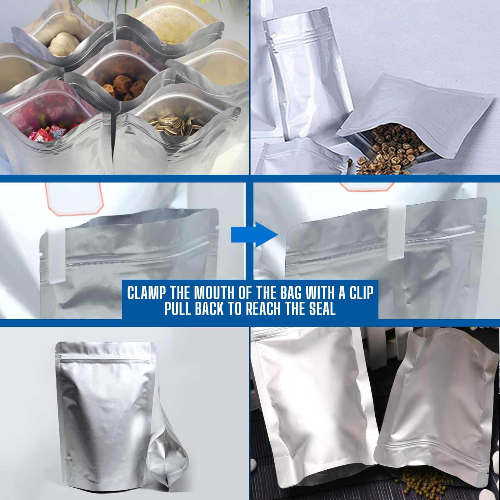 100 Pack Mylar Bags For Food Storage With 100X300Cc Oxygen Absorbers - 9 Mil 10''X14'', 9Mil 6''X9'', 9Mil 4.3''X6.3'' - Reseala