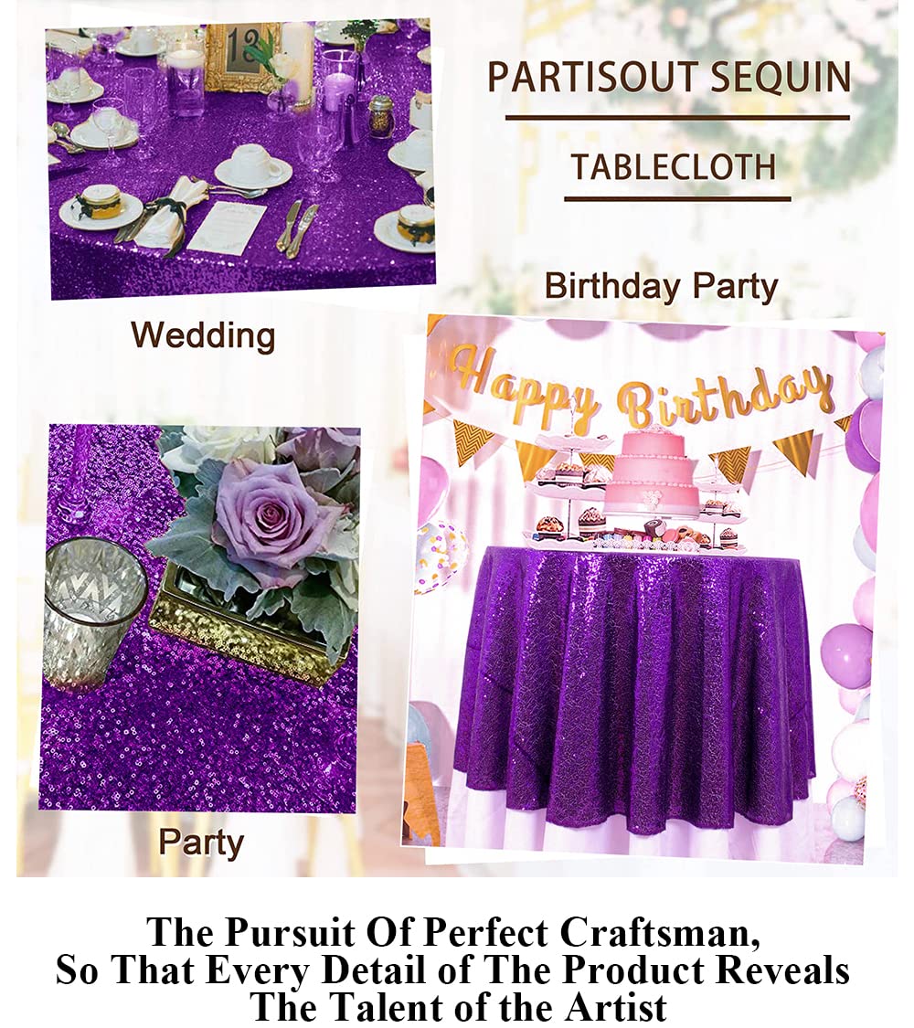Tablecloth Round 70 Inch Purple Sequin Tablecloth Glitter Table