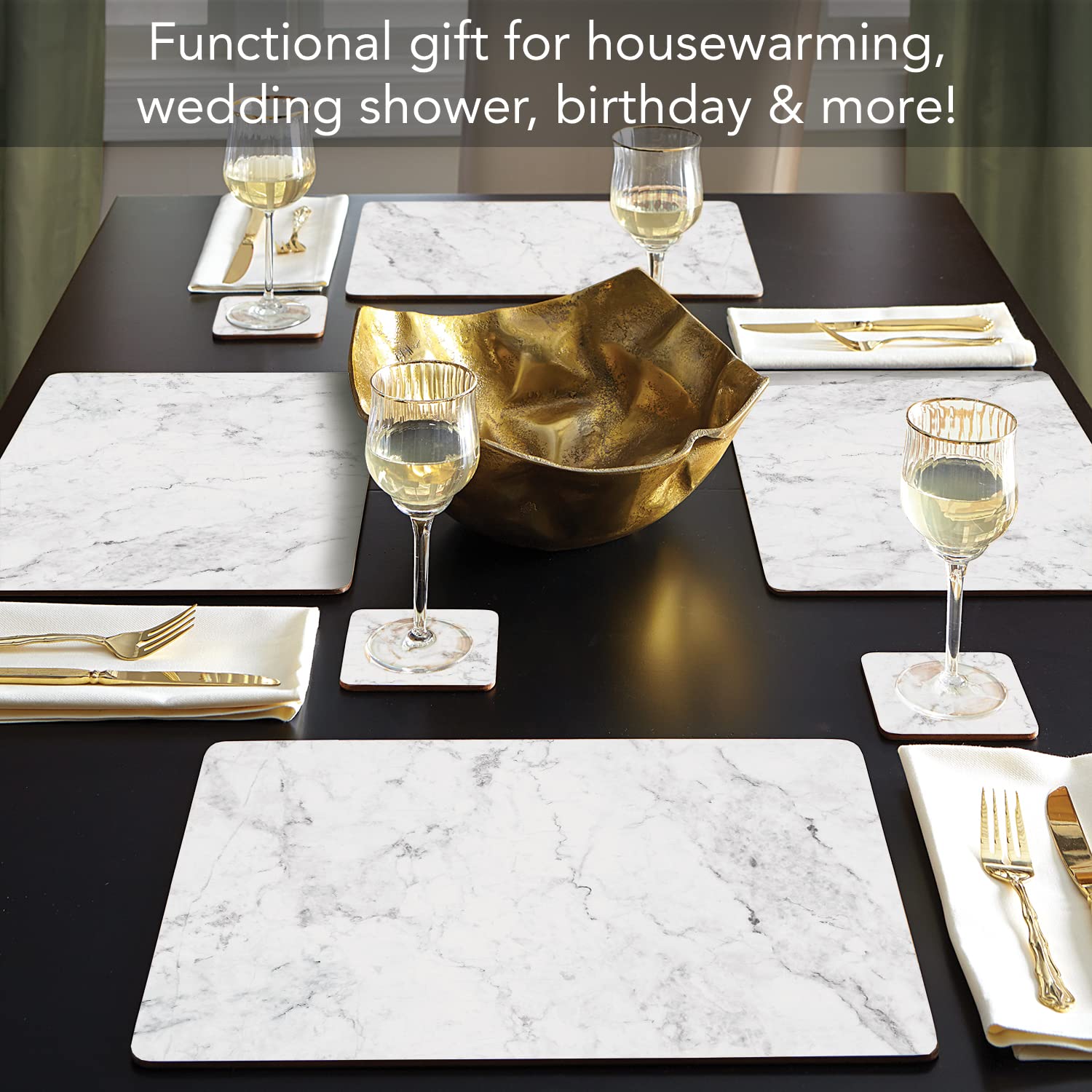 Cala Home White Marble Design Decorative Hardboard Cork Back Tabletop Placemats 4 Pack Manufactured In The Usa Heat Tolerant And